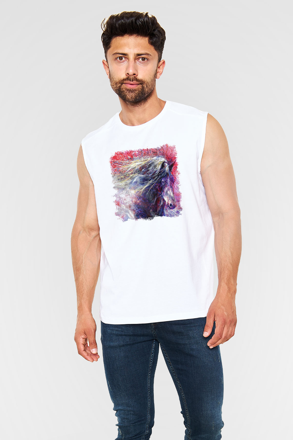 At Beyaz Unisex Kolsuz Tişört