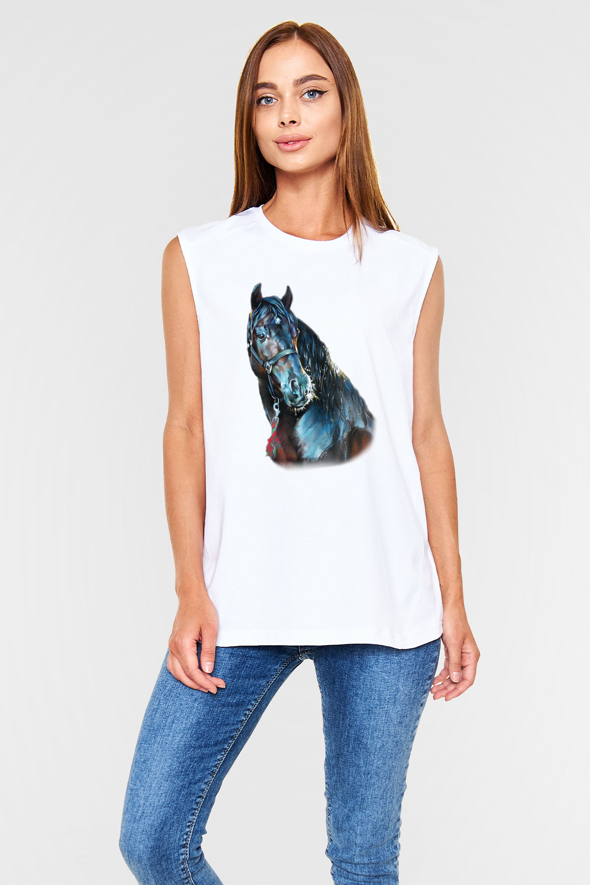 At Beyaz Unisex Kolsuz Tişört