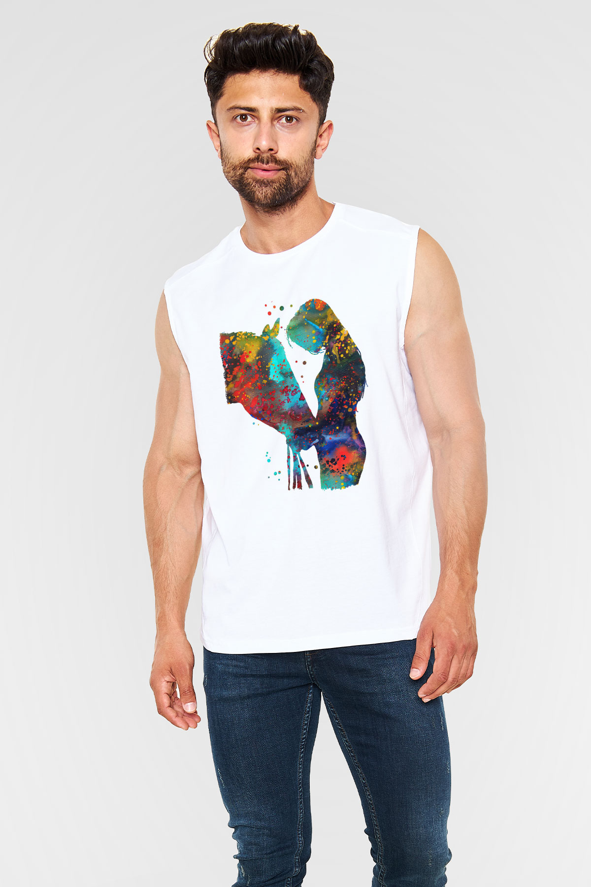 At Beyaz Unisex Kolsuz Tişört
