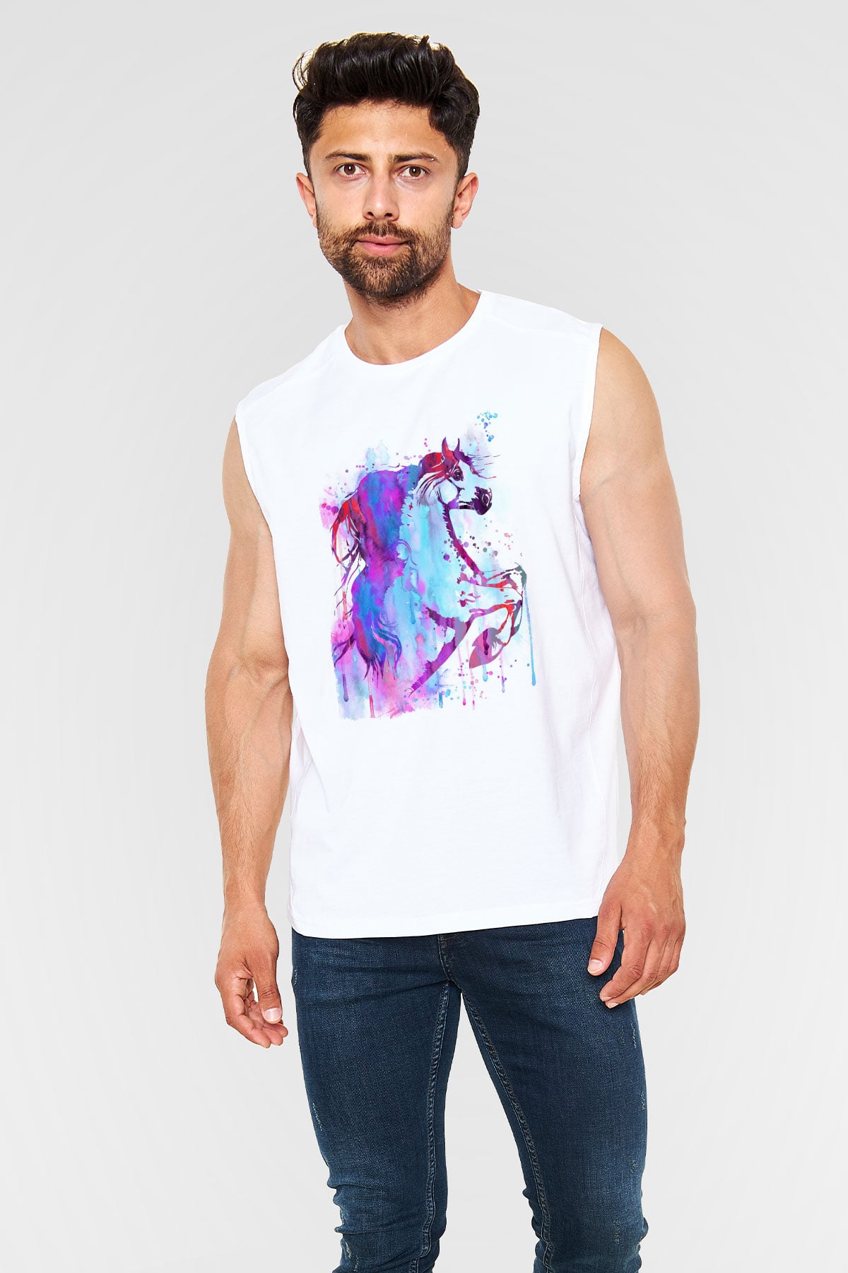 At Beyaz Unisex Kolsuz Tişört