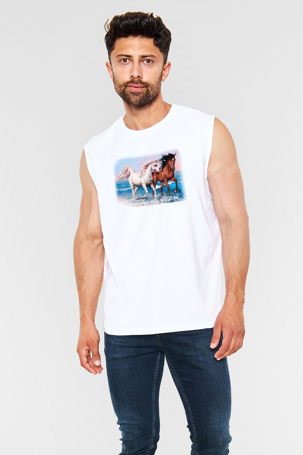At Beyaz Unisex Kolsuz Tişört