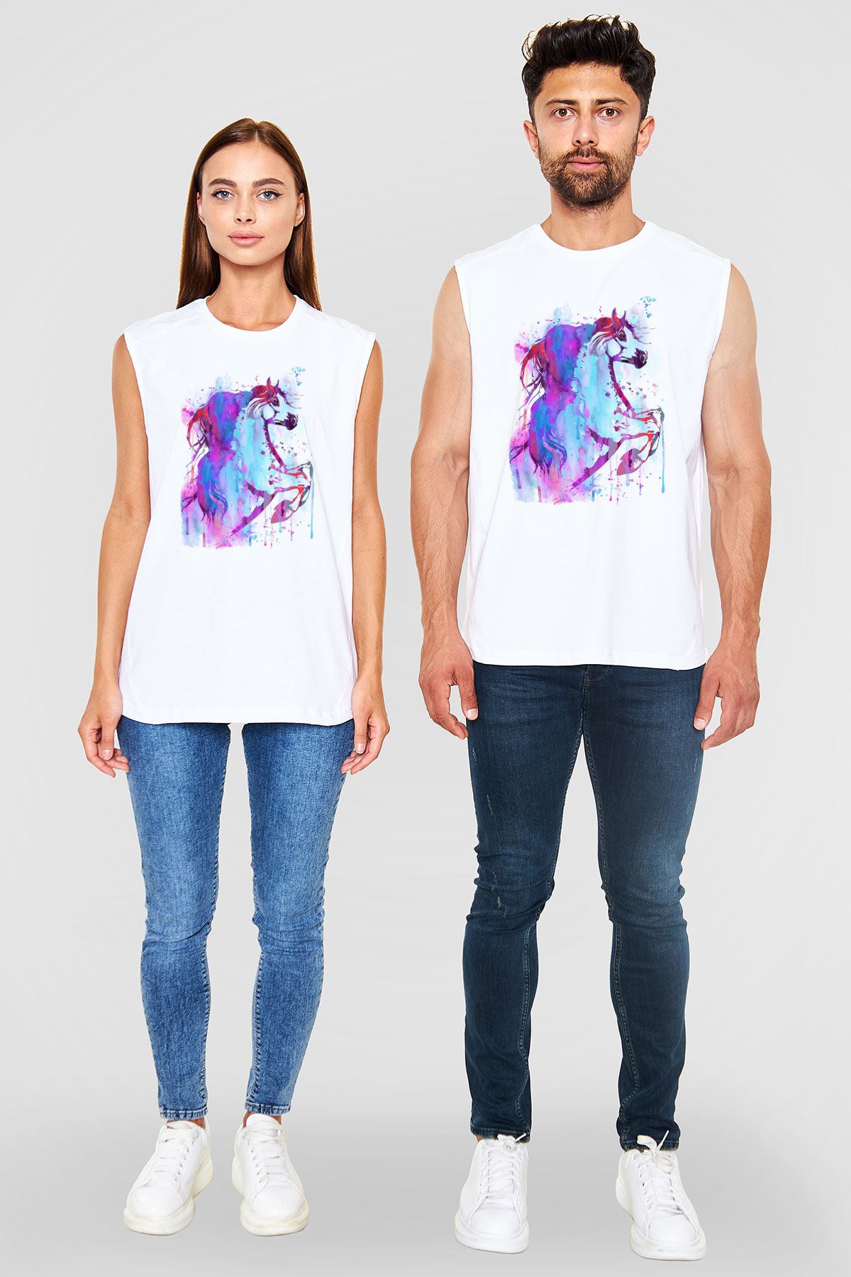 At Beyaz Unisex Kolsuz Tişört