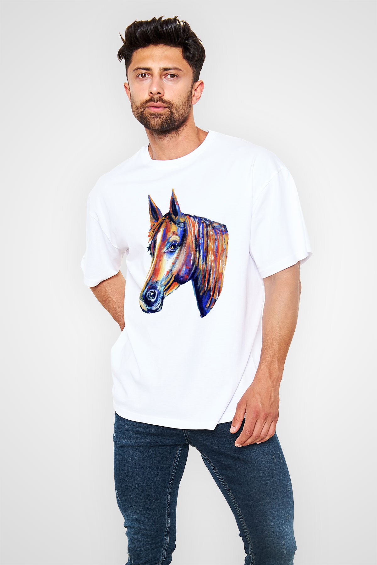 At Beyaz Unisex Oversize Tişört T-Shirt