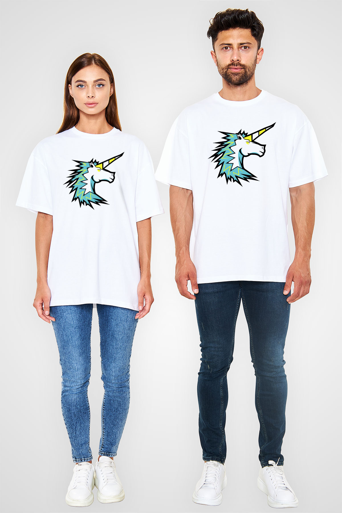 At Beyaz Unisex Oversize Tişört T-Shirt