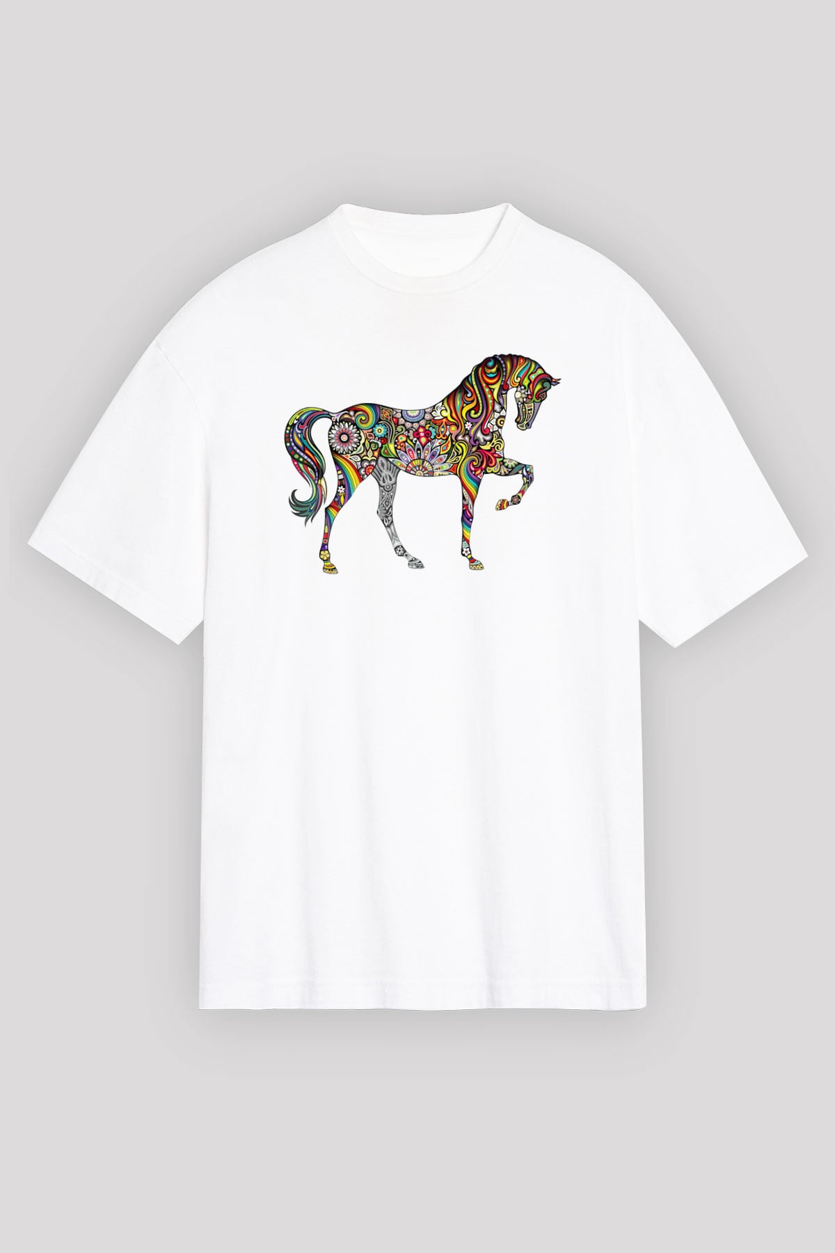 At Beyaz Unisex Oversize Tişört T-Shirt