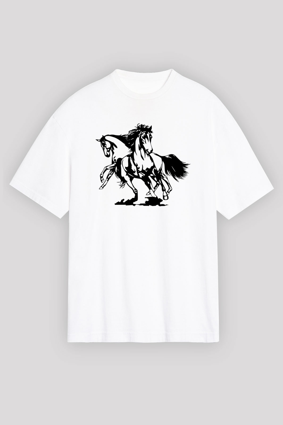 At Beyaz Unisex Oversize Tişört T-Shirt