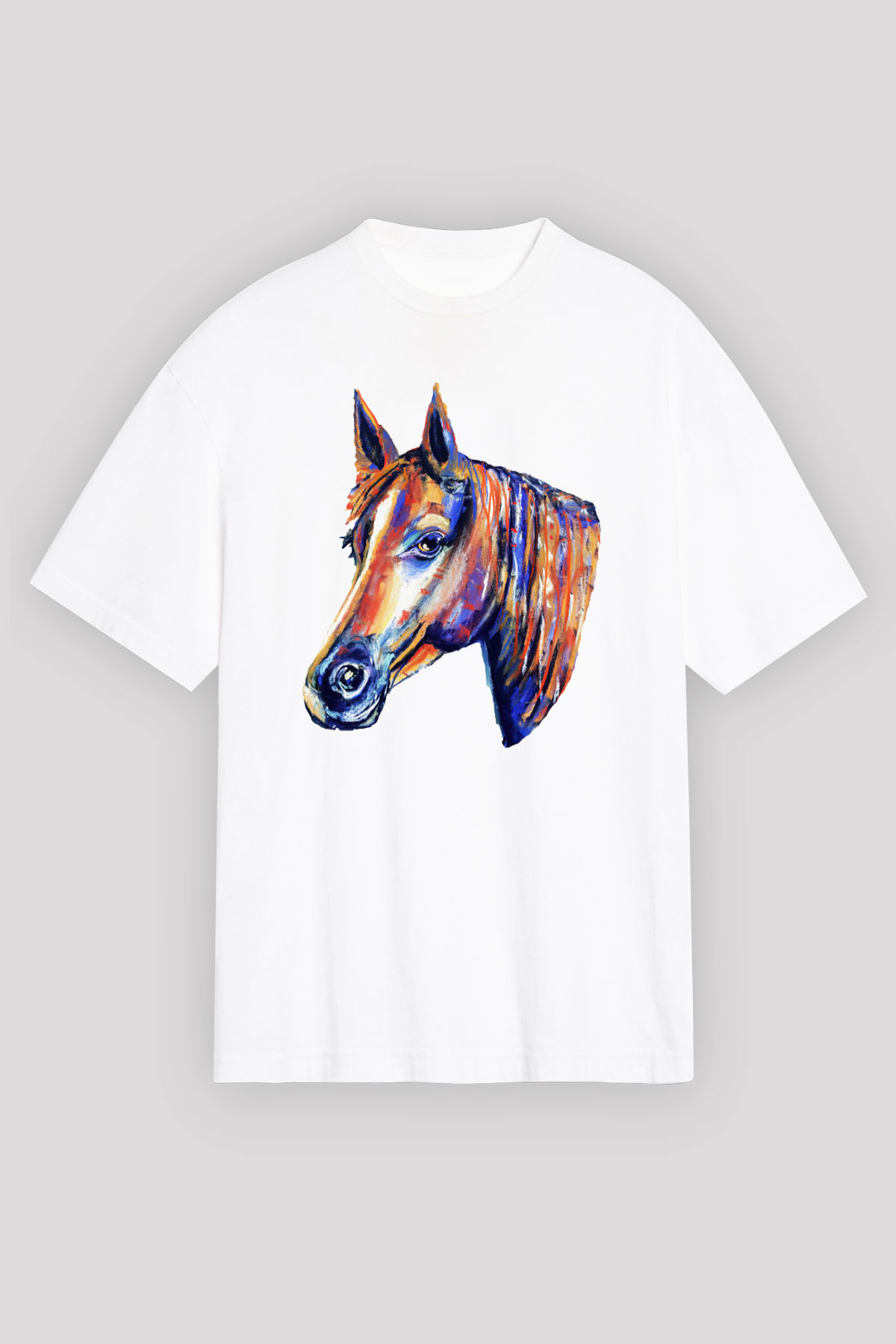 At Beyaz Unisex Oversize Tişört T-Shirt