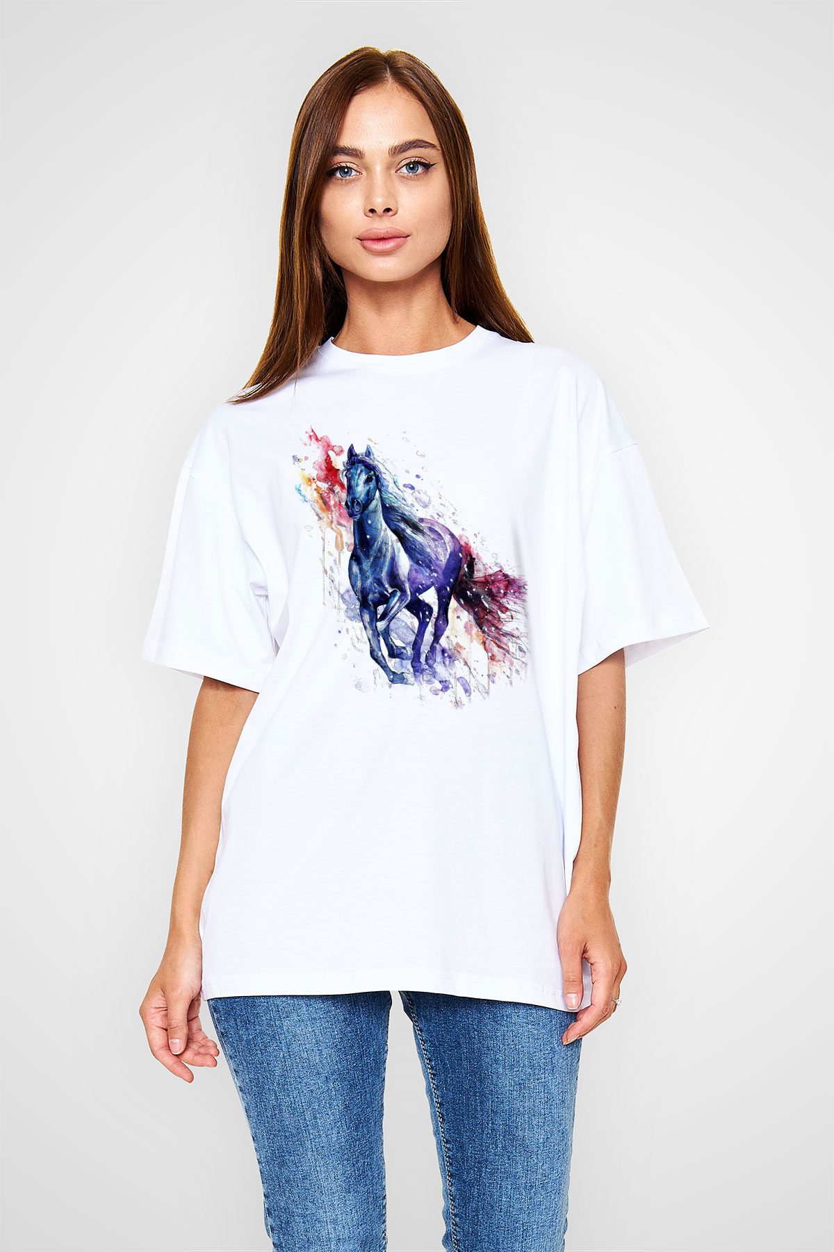 At Beyaz Unisex Oversize Tişört T-Shirt