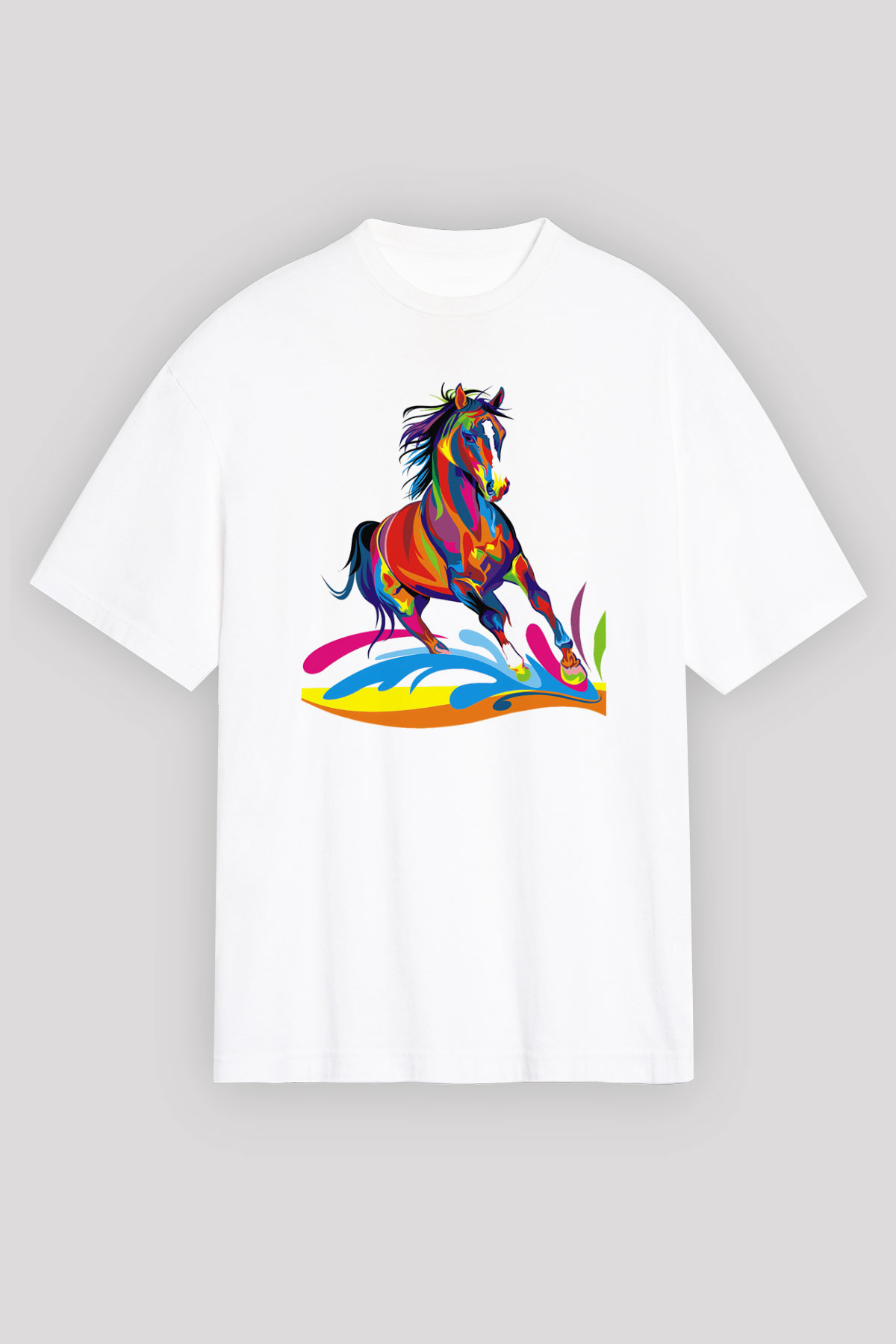 At Beyaz Unisex Oversize Tişört T-Shirt