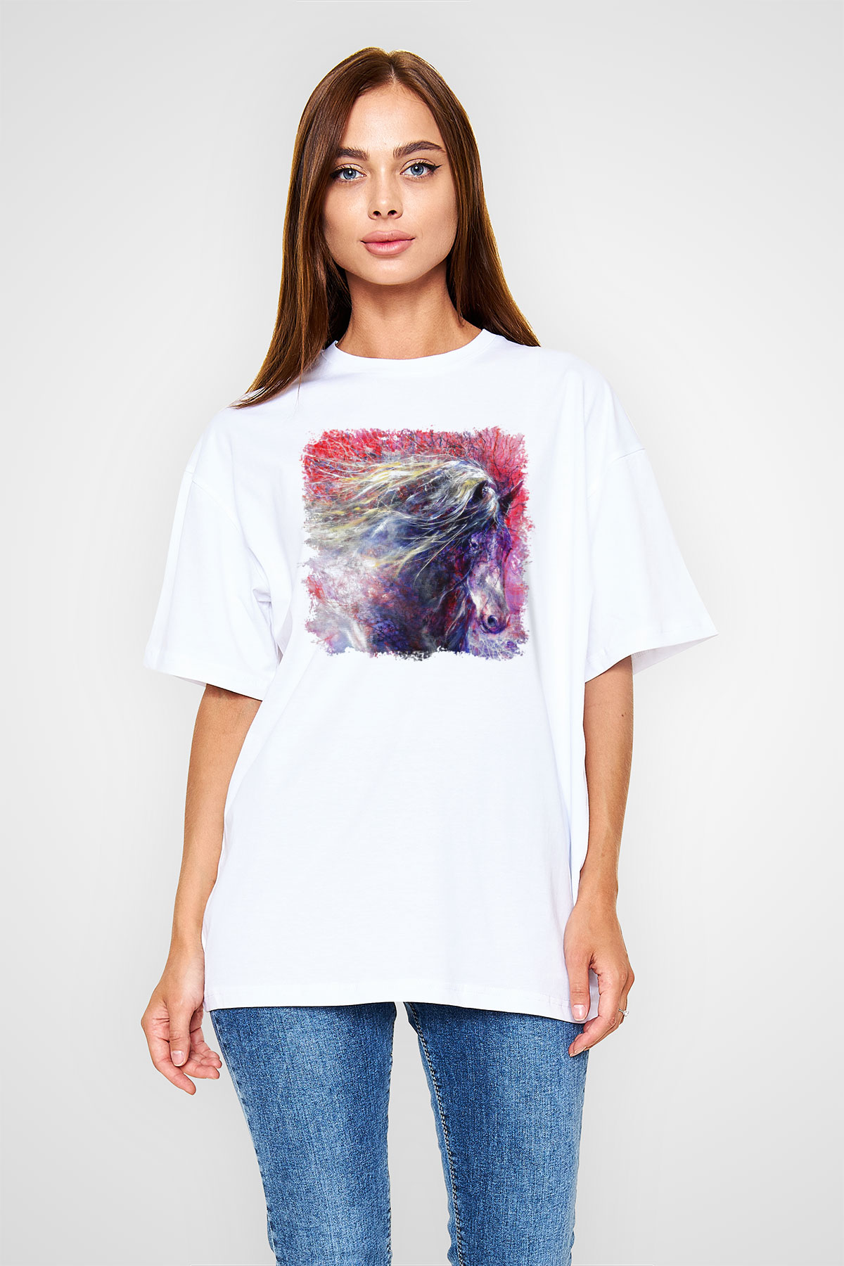 At Beyaz Unisex Oversize Tişört T-Shirt