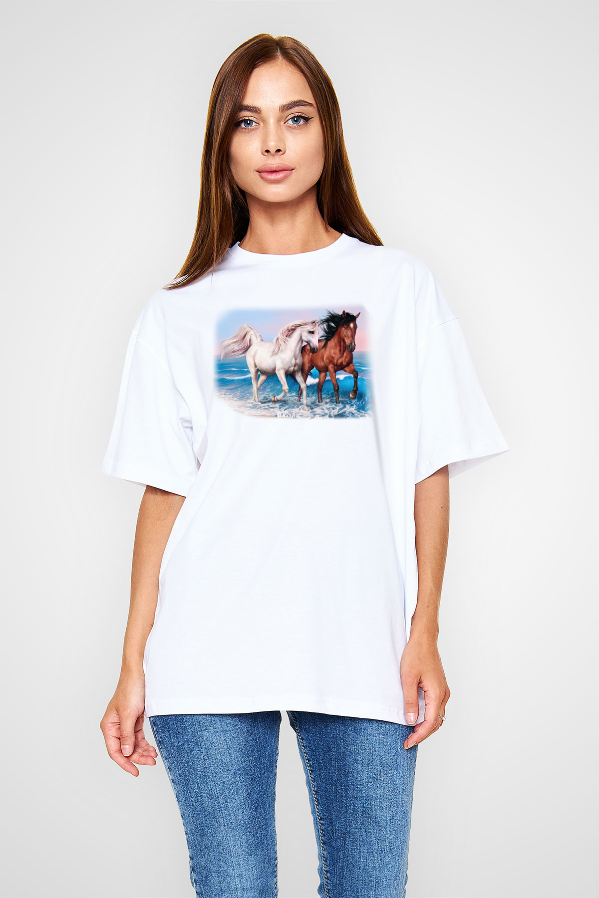 At Beyaz Unisex Oversize Tişört T-Shirt