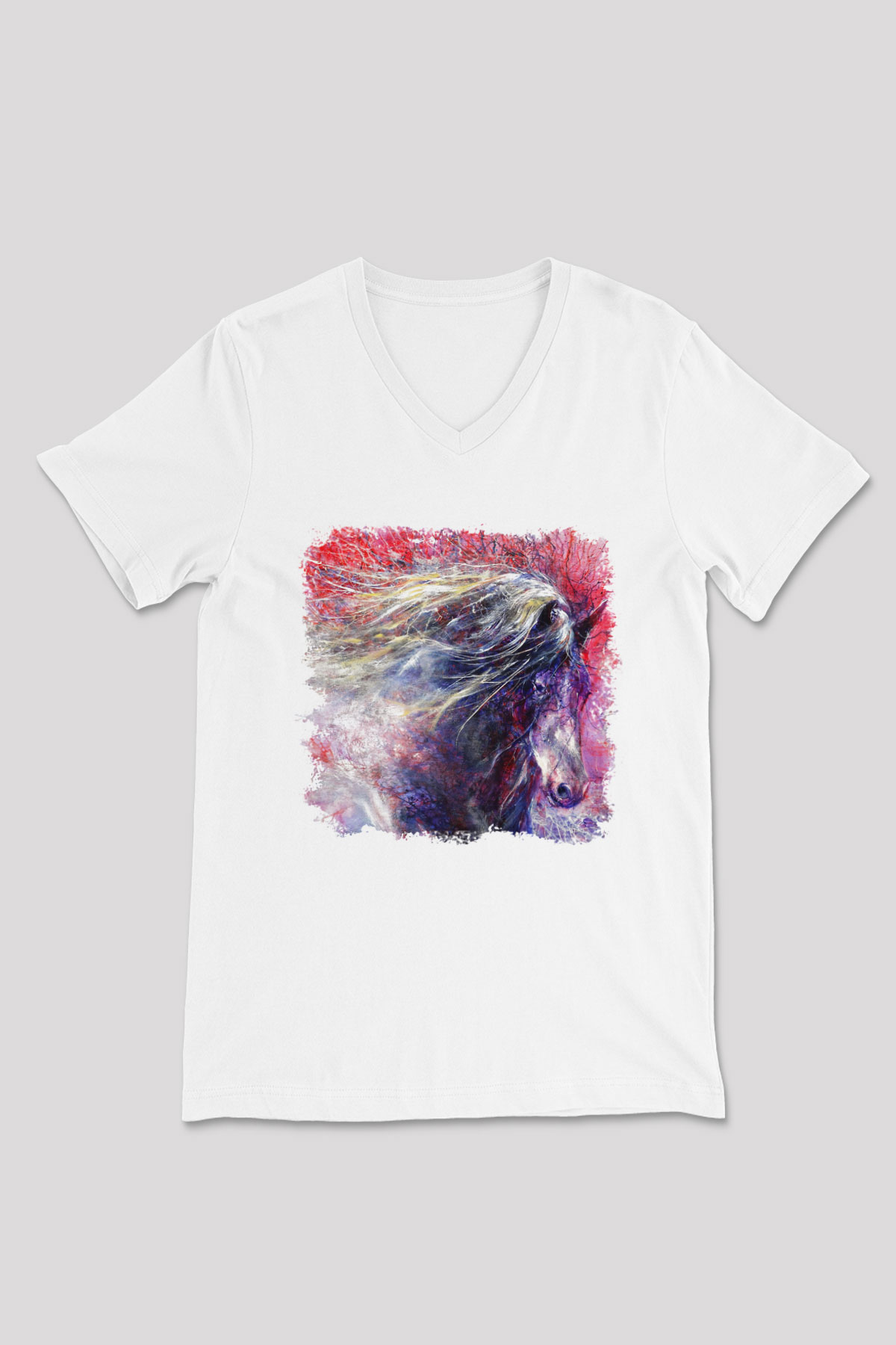 At Beyaz Unisex V Yaka Tişört T-Shirt