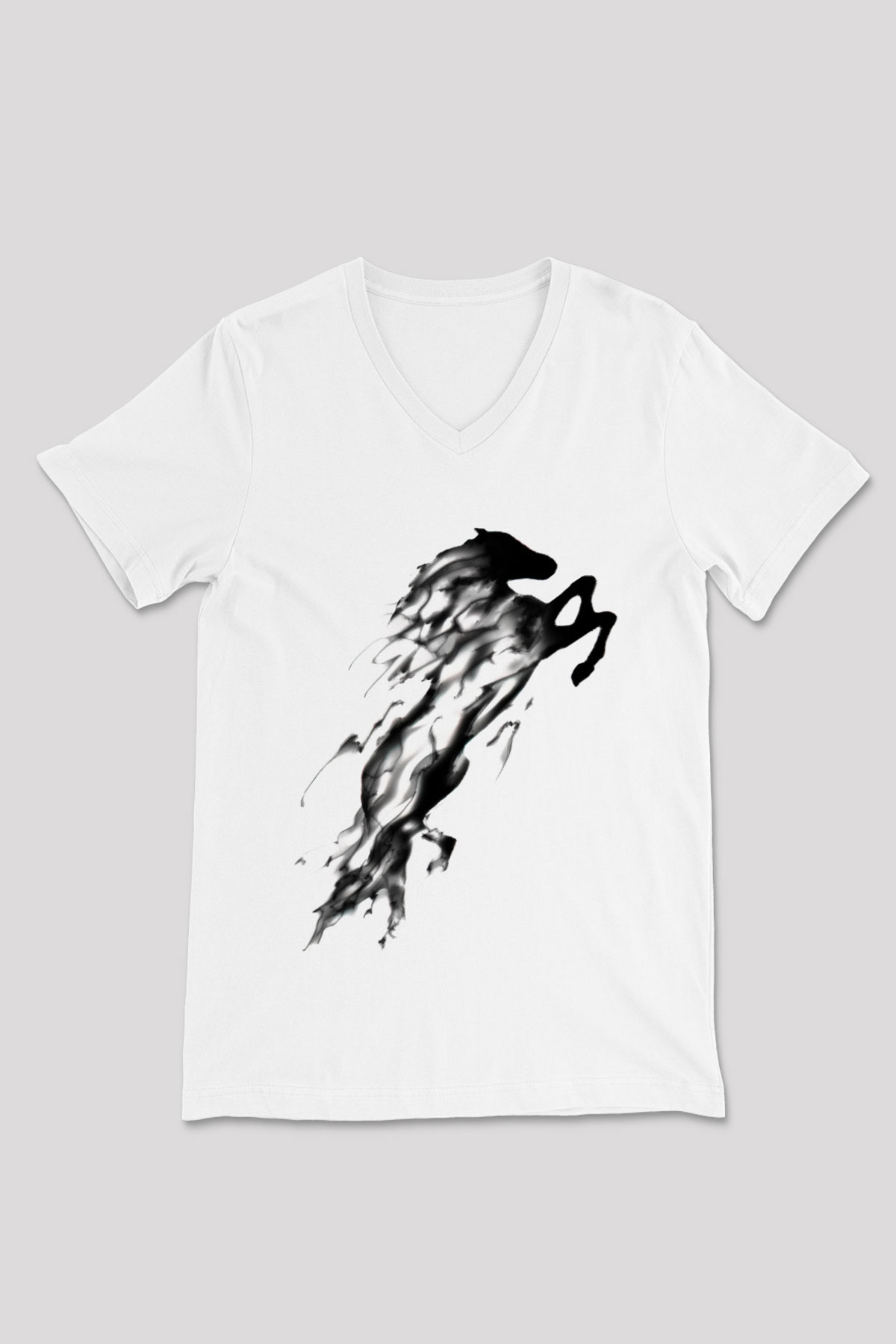 At Beyaz Unisex V Yaka Tişört T-Shirt