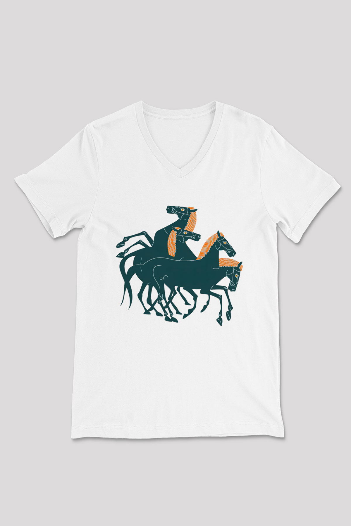At Beyaz Unisex V Yaka Tişört T-Shirt