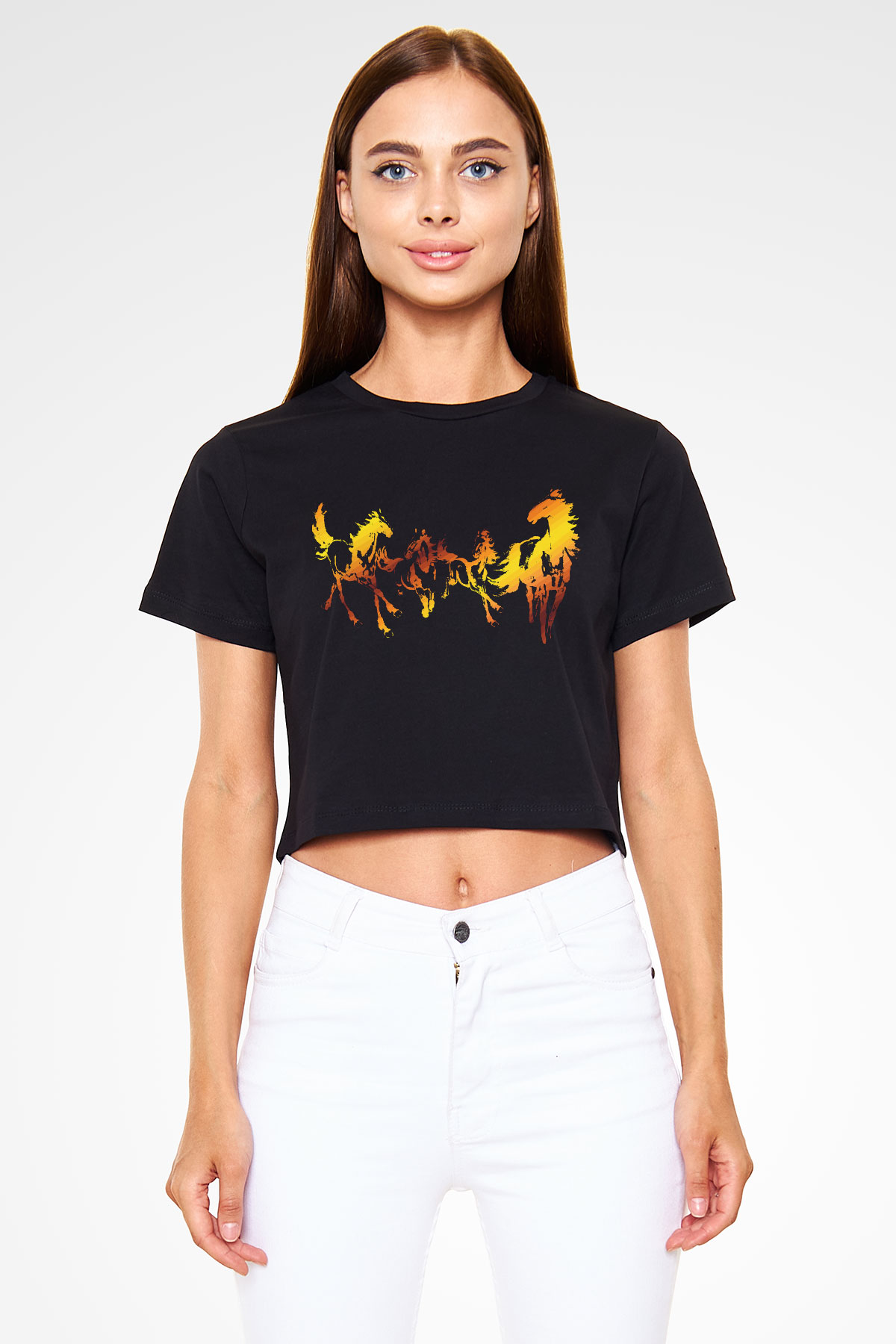 At Siyah Crop Top Tişört