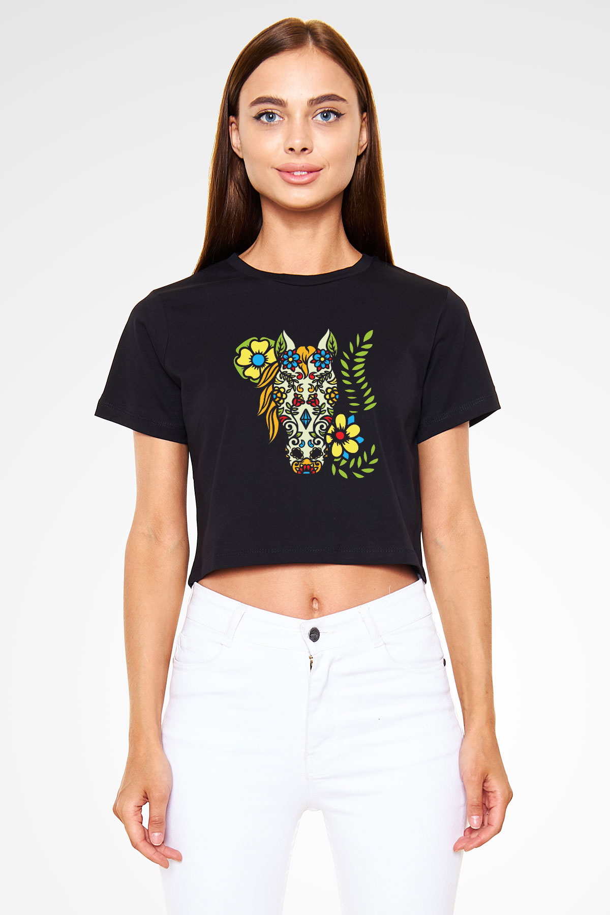 At Siyah Crop Top Tişört