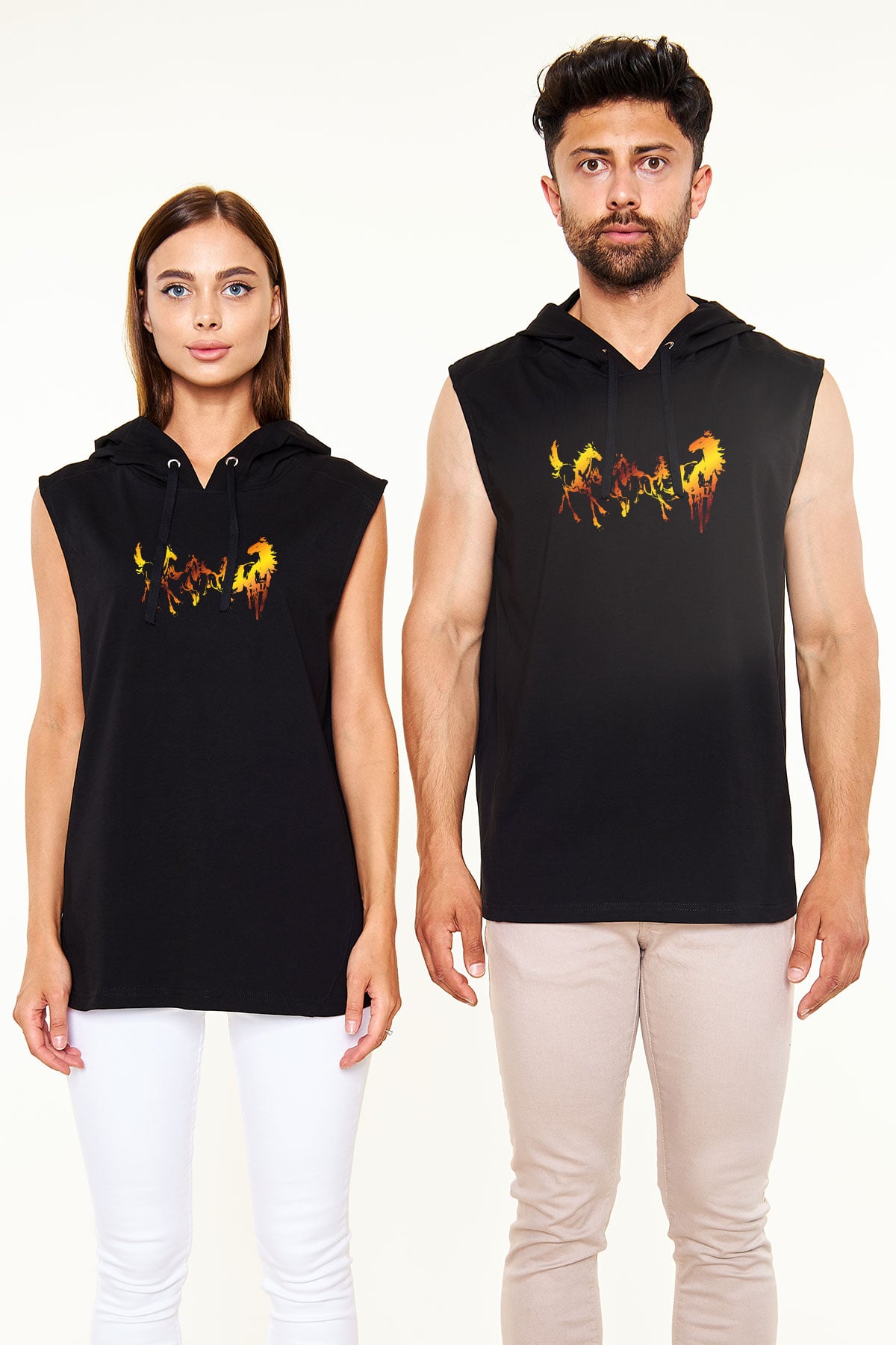 At Siyah Unisex Kapüşonlu Kolsuz Tişört
