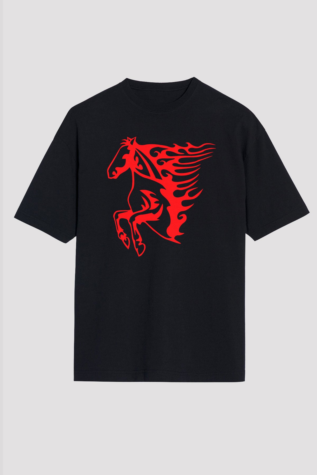 At Siyah Unisex Oversize Tişört T-Shirt