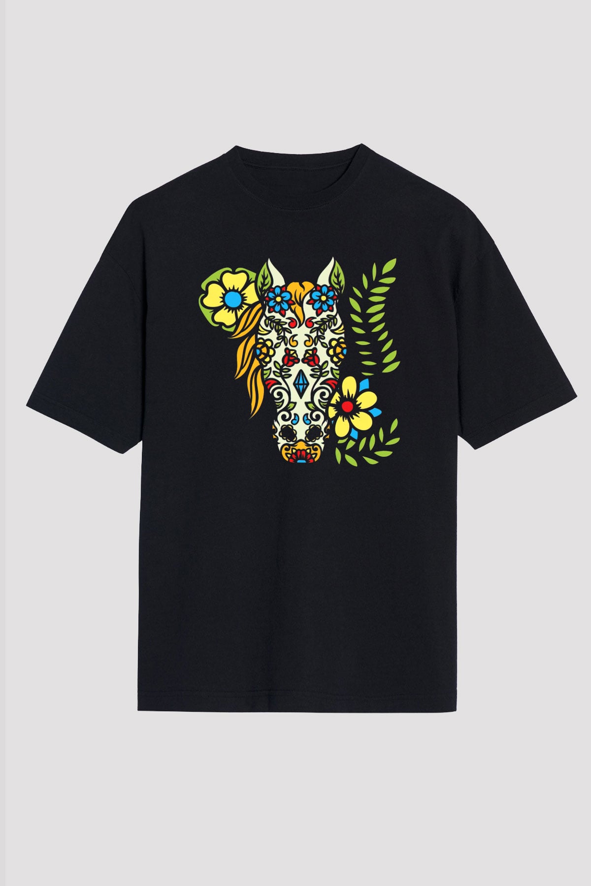 At Siyah Unisex Oversize Tişört T-Shirt