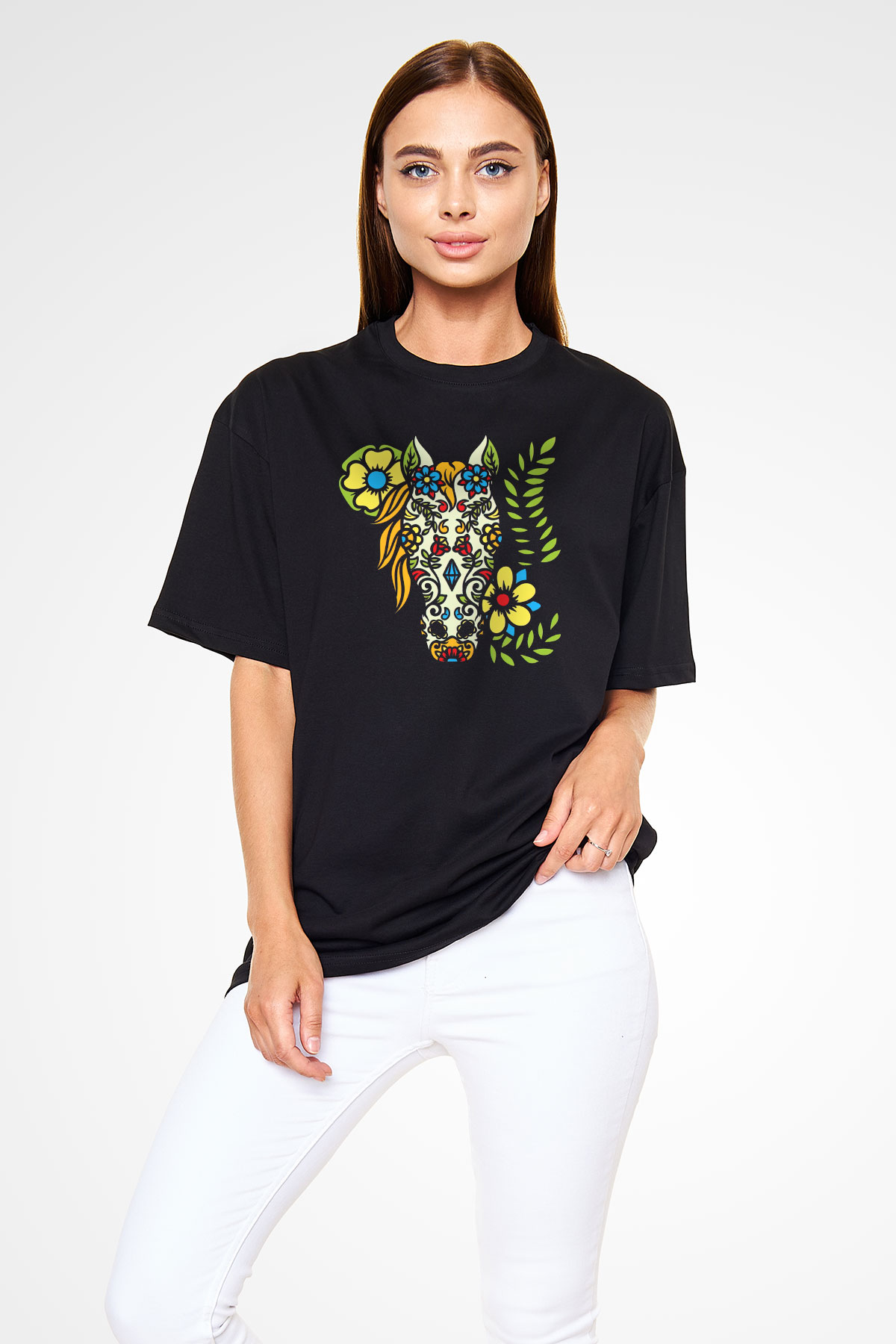 At Siyah Unisex Oversize Tişört T-Shirt