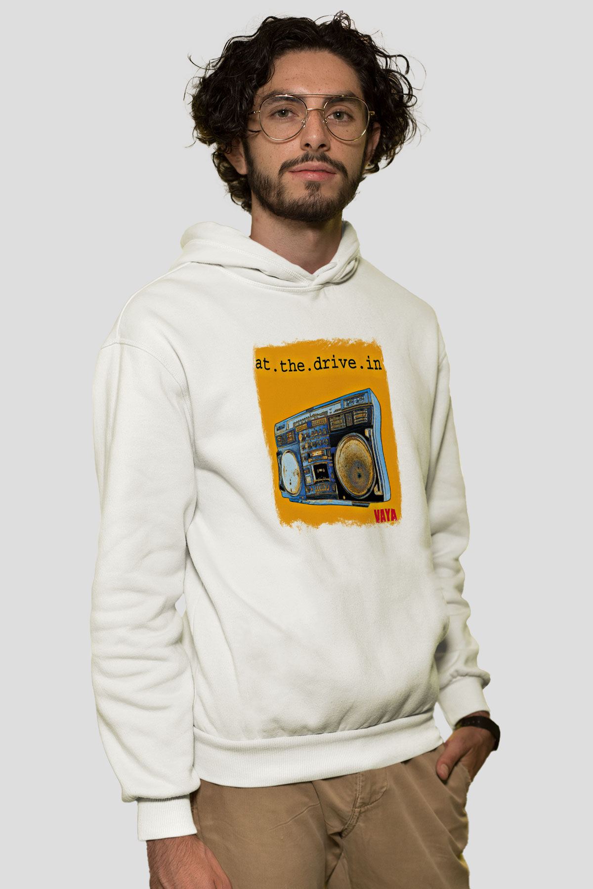 At the Drive-In Baskılı Unisex Beyaz Hoodie
