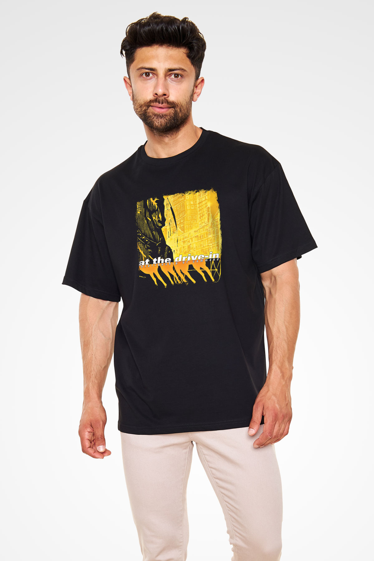 At the Drive-In Baskılı Unisex Siyah Oversize Tişört