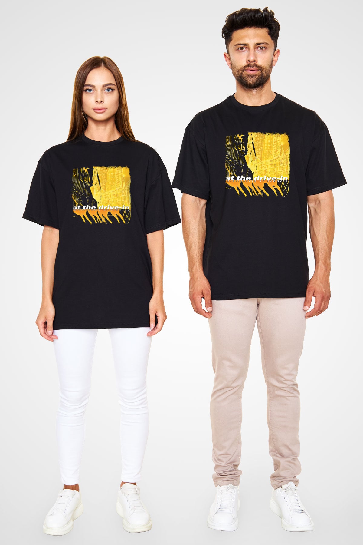 At the Drive-In Baskılı Unisex Siyah Oversize Tişört