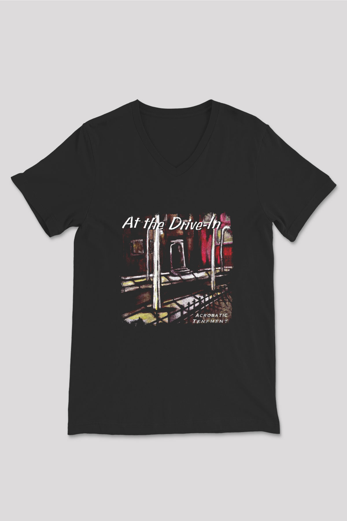 At the Drive-In Baskılı Unisex Siyah V Yaka Tişört