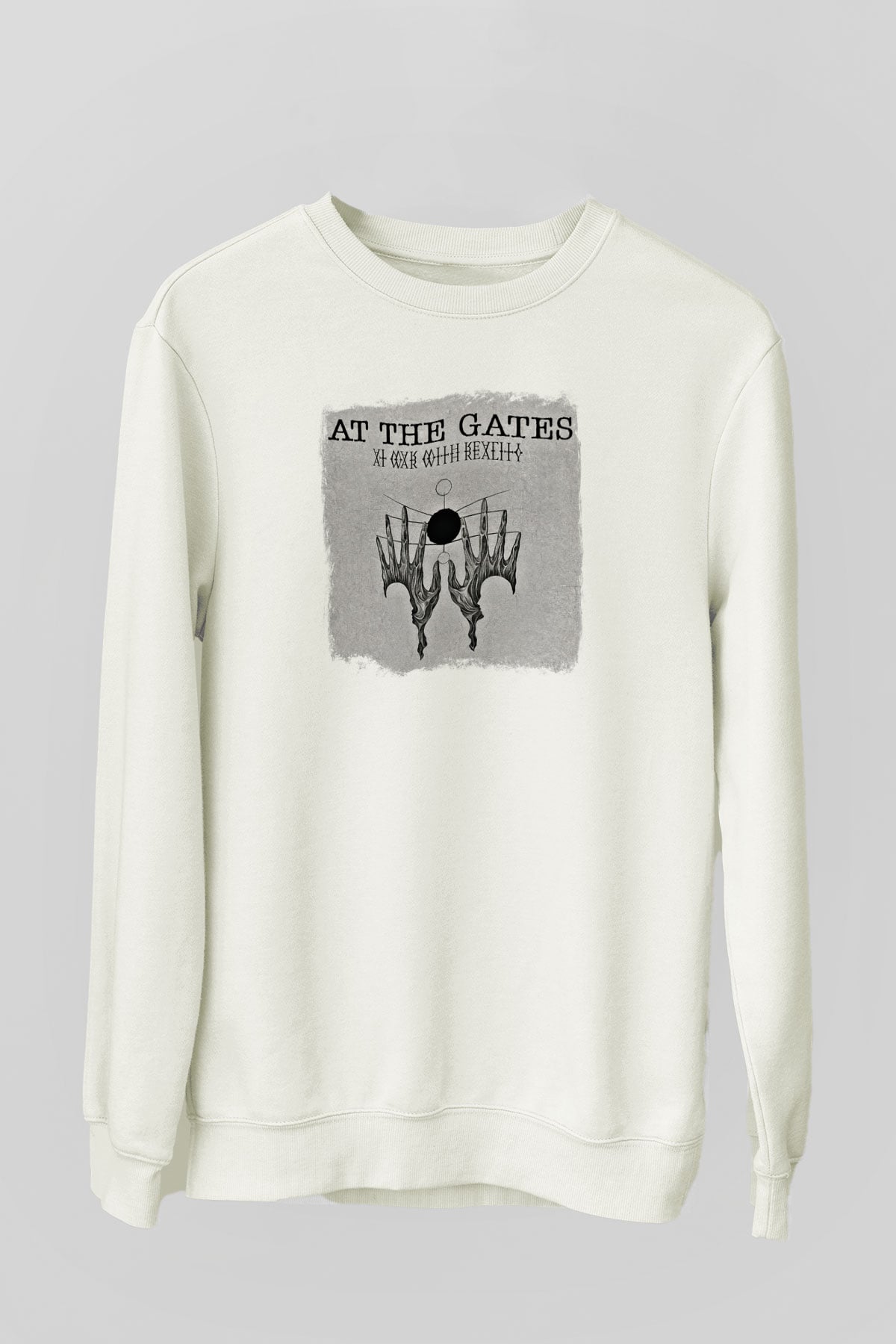 At The Gates Baskılı Unisex Beyaz Sweatshirt