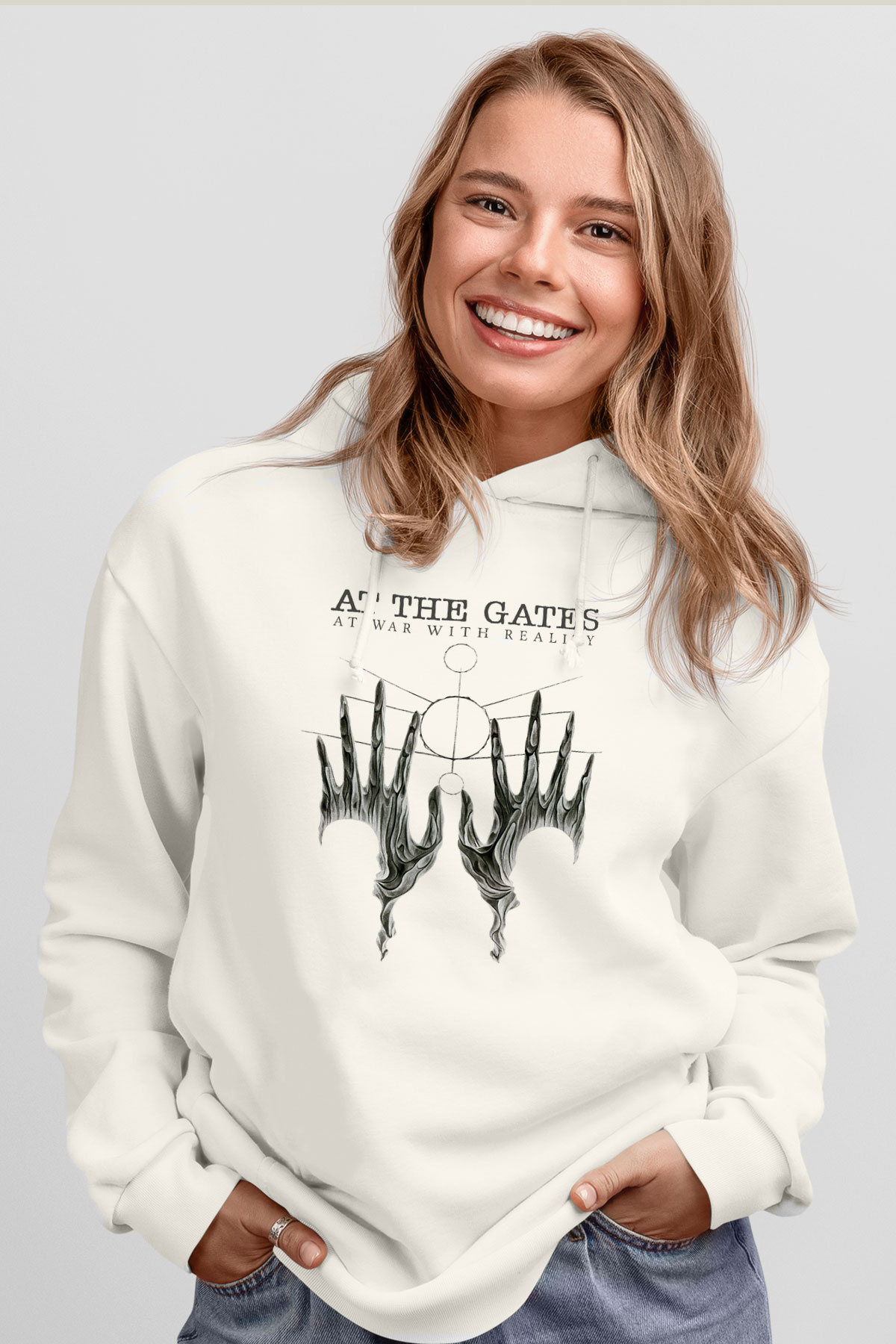 At The Gates Beyaz Unisex Kapşonlu Sweatshirt