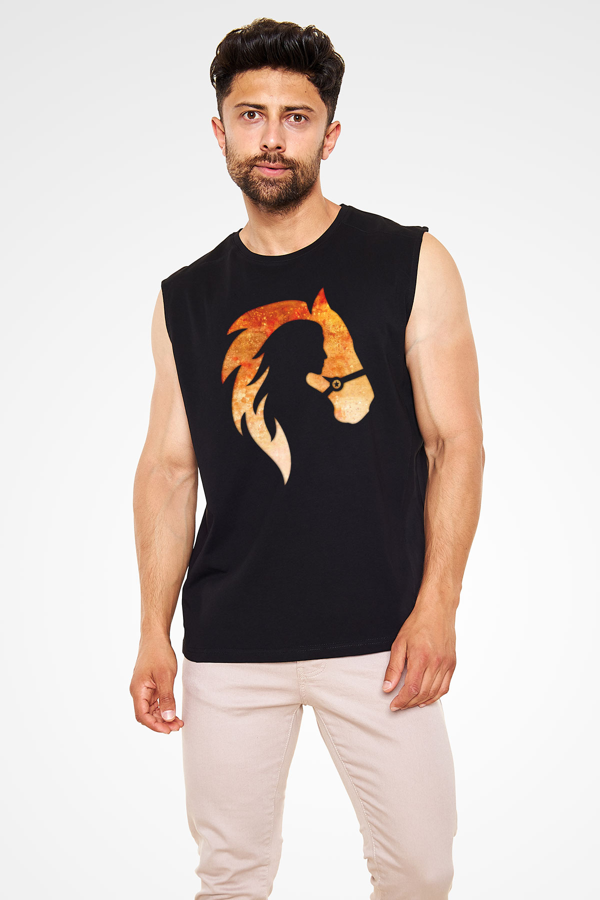 At ve Kız Baskılı Unisex Siyah  Kolsuz Tişört