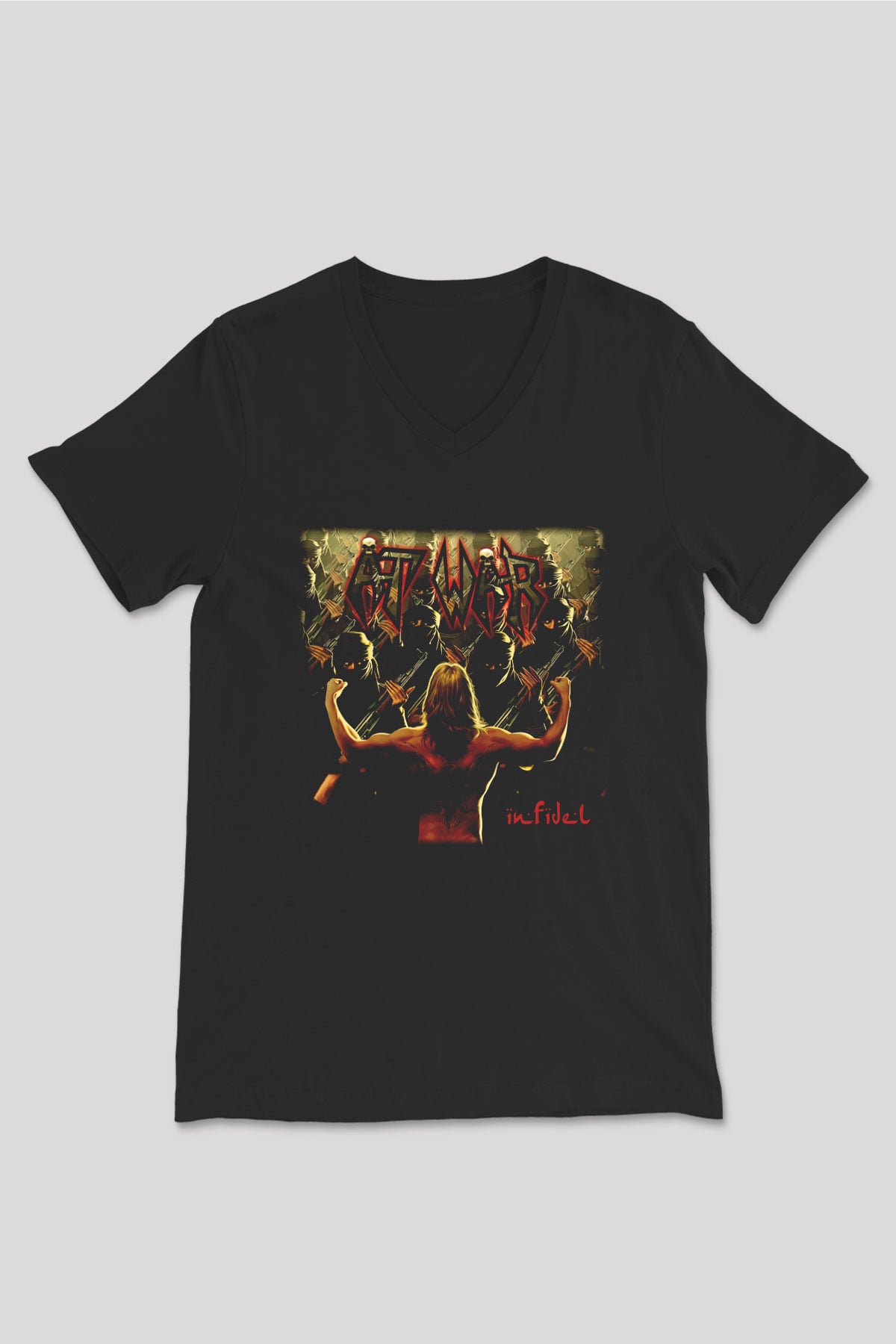 At War Siyah Unisex V Yaka Tişört