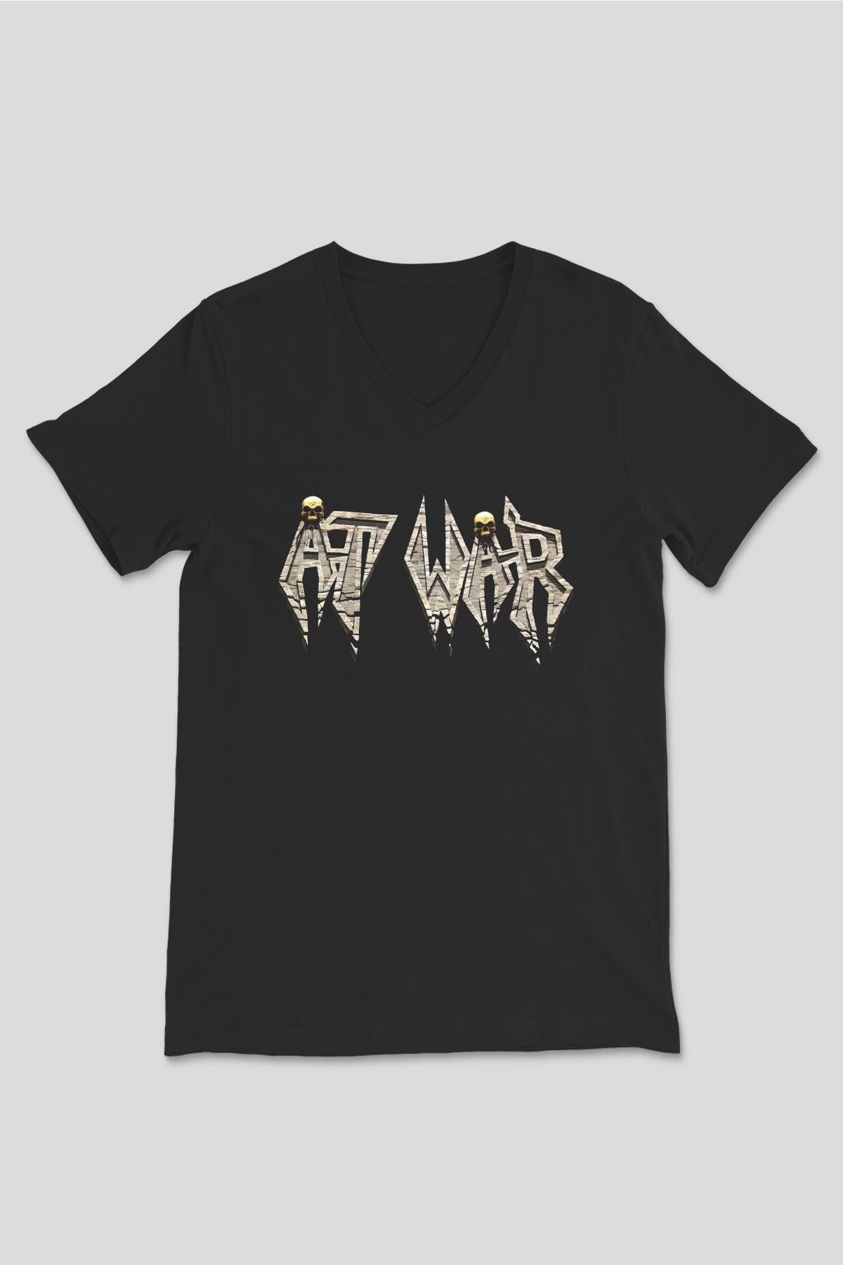 At War Siyah Unisex V Yaka Tişört