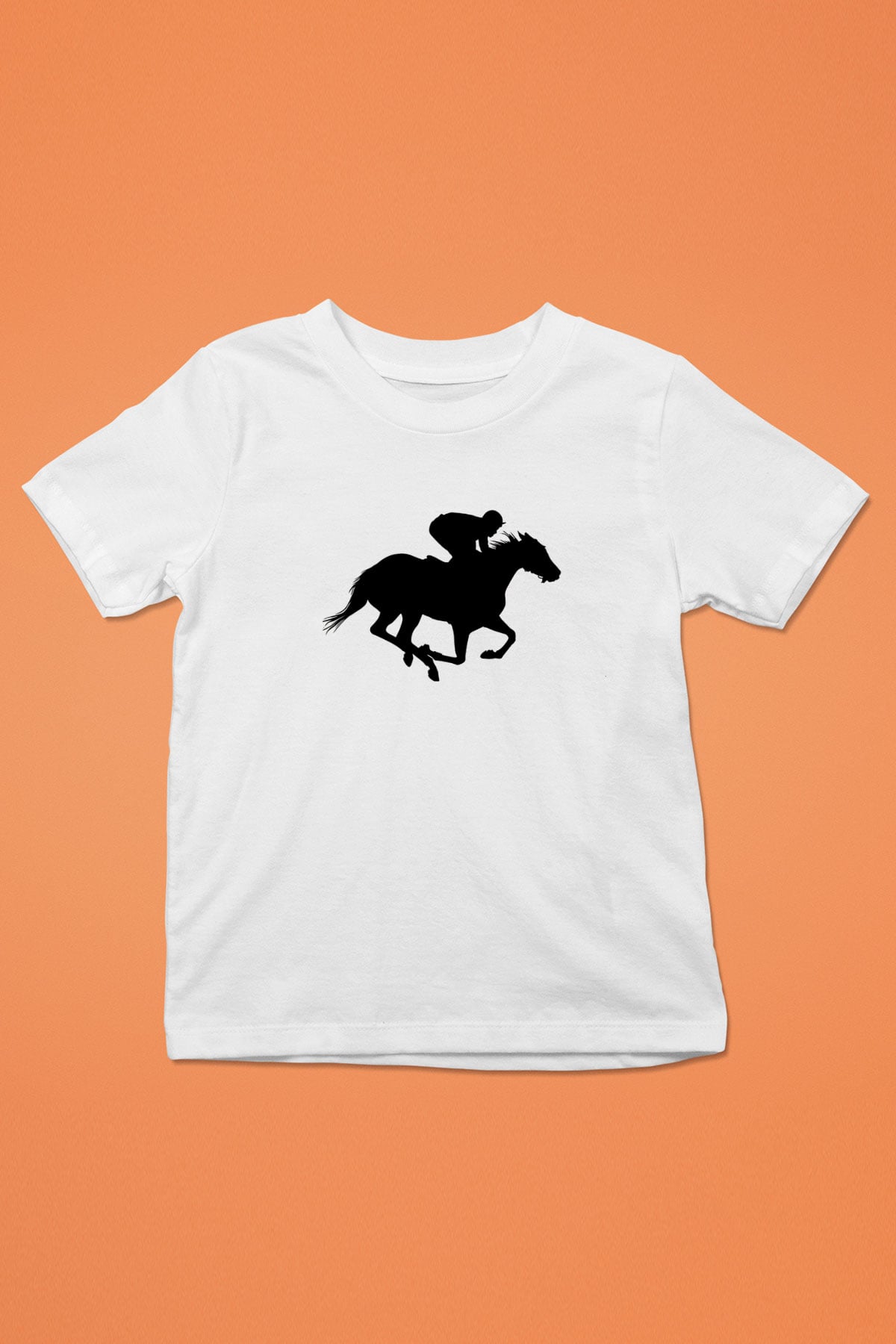 At Yarışı Baskılı Unisex Beyaz Çocuk Tişört - Tshirt
