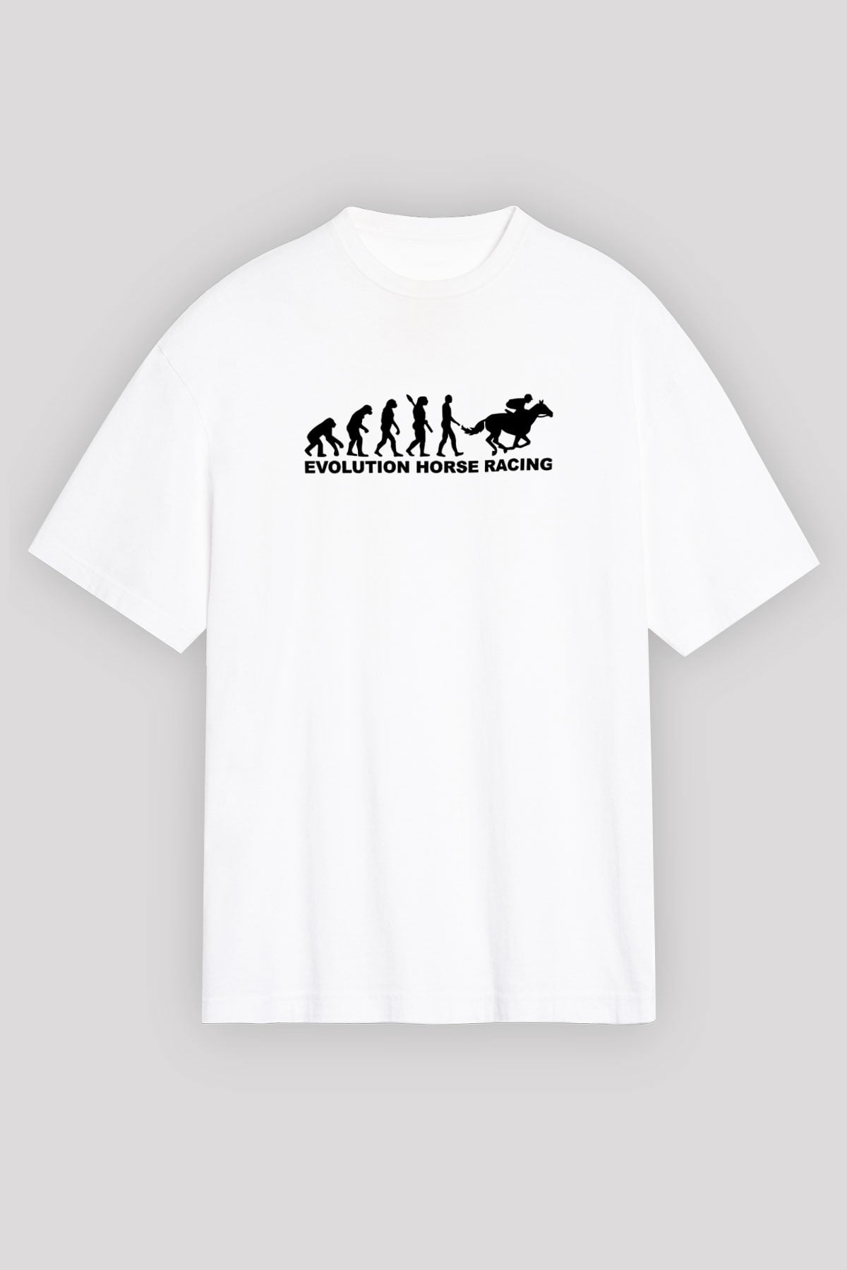 At Yarışı Baskılı Unisex Beyaz Oversize Tişört - Tshirt