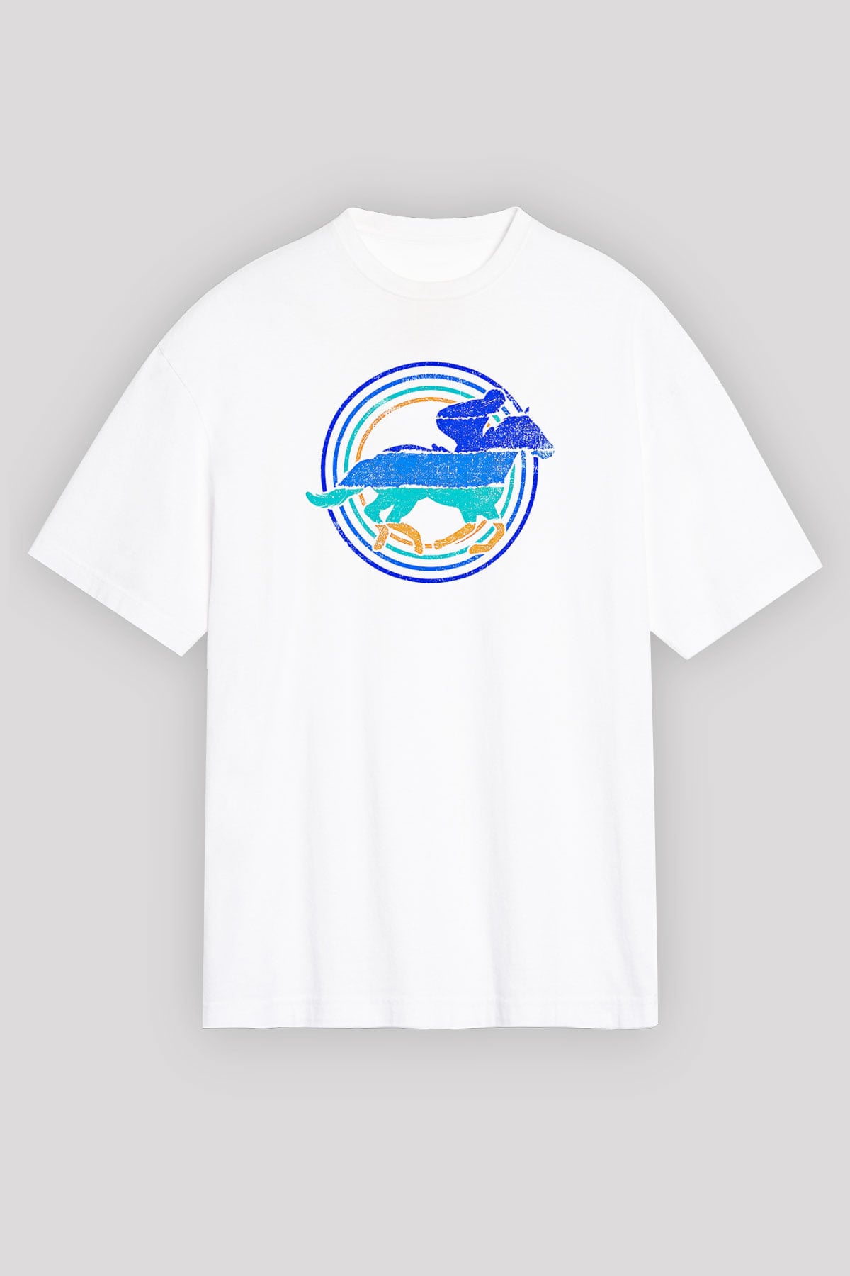 At Yarışı Baskılı Unisex Beyaz Oversize Tişört - Tshirt