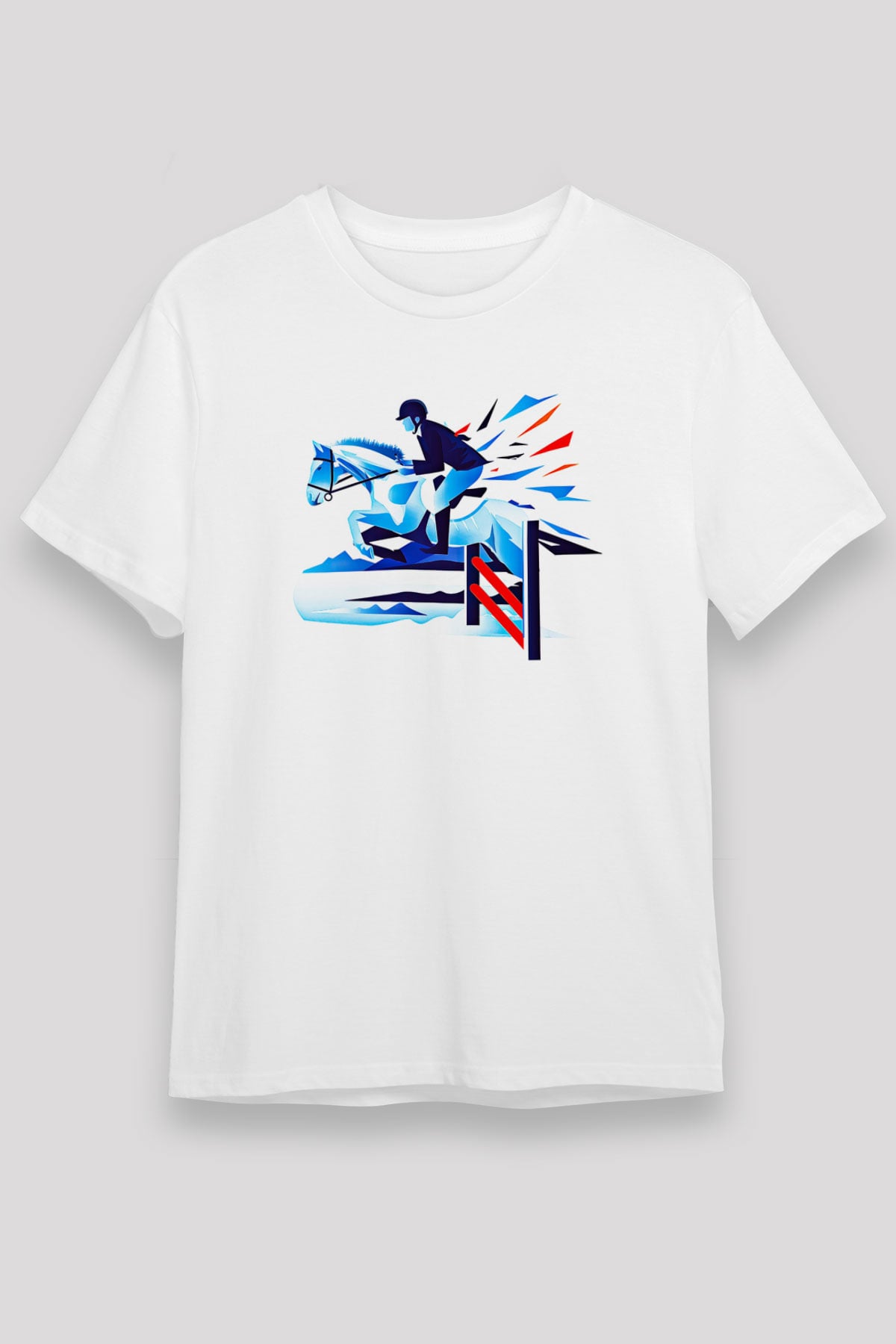 At Yarışı Baskılı Unisex Beyaz Tişört - Tshirt