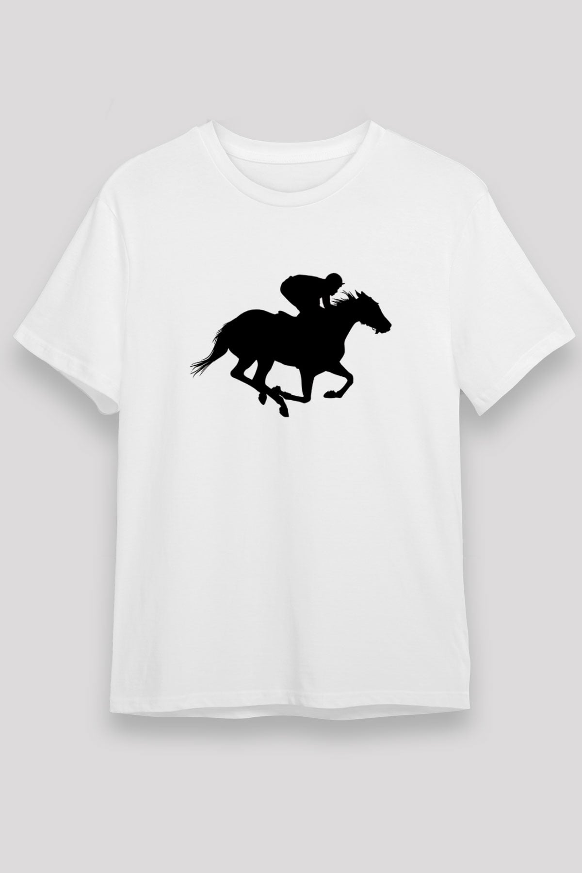 At Yarışı Baskılı Unisex Beyaz Tişört - Tshirt