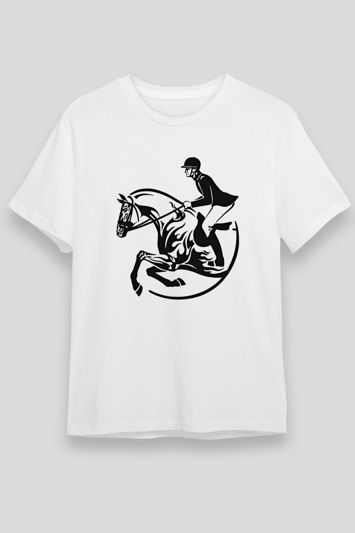At Yarışı Baskılı Unisex Beyaz Tişört - Tshirt