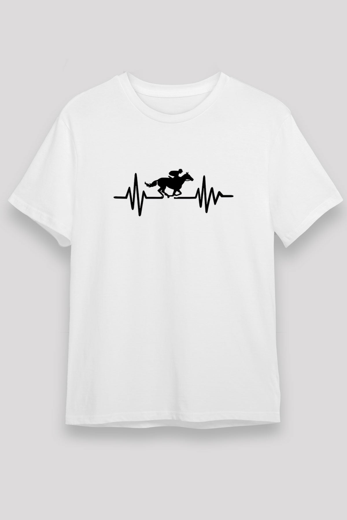 At Yarışı Baskılı Unisex Beyaz Tişört - Tshirt