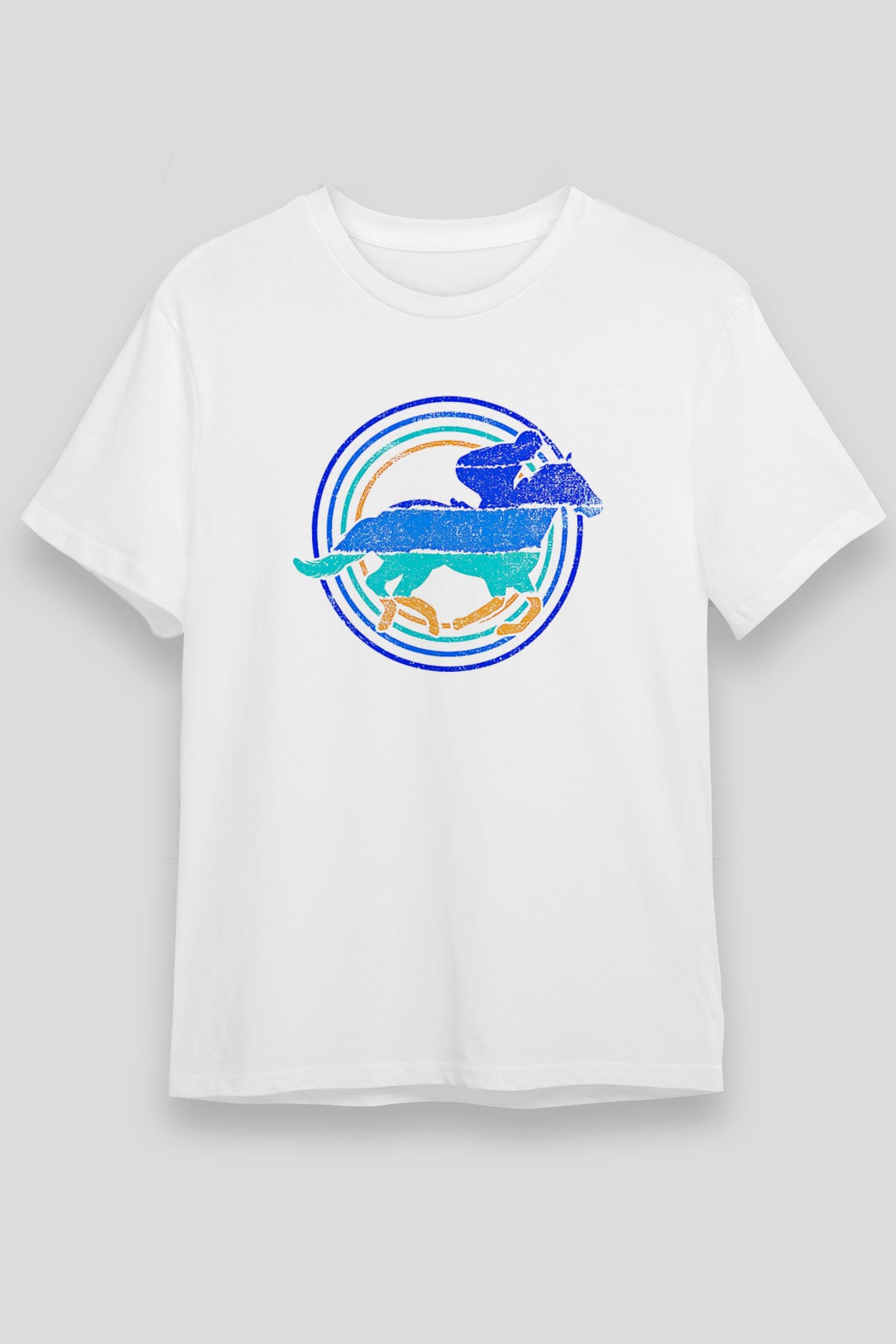 At Yarışı Baskılı Unisex Beyaz Tişört - Tshirt