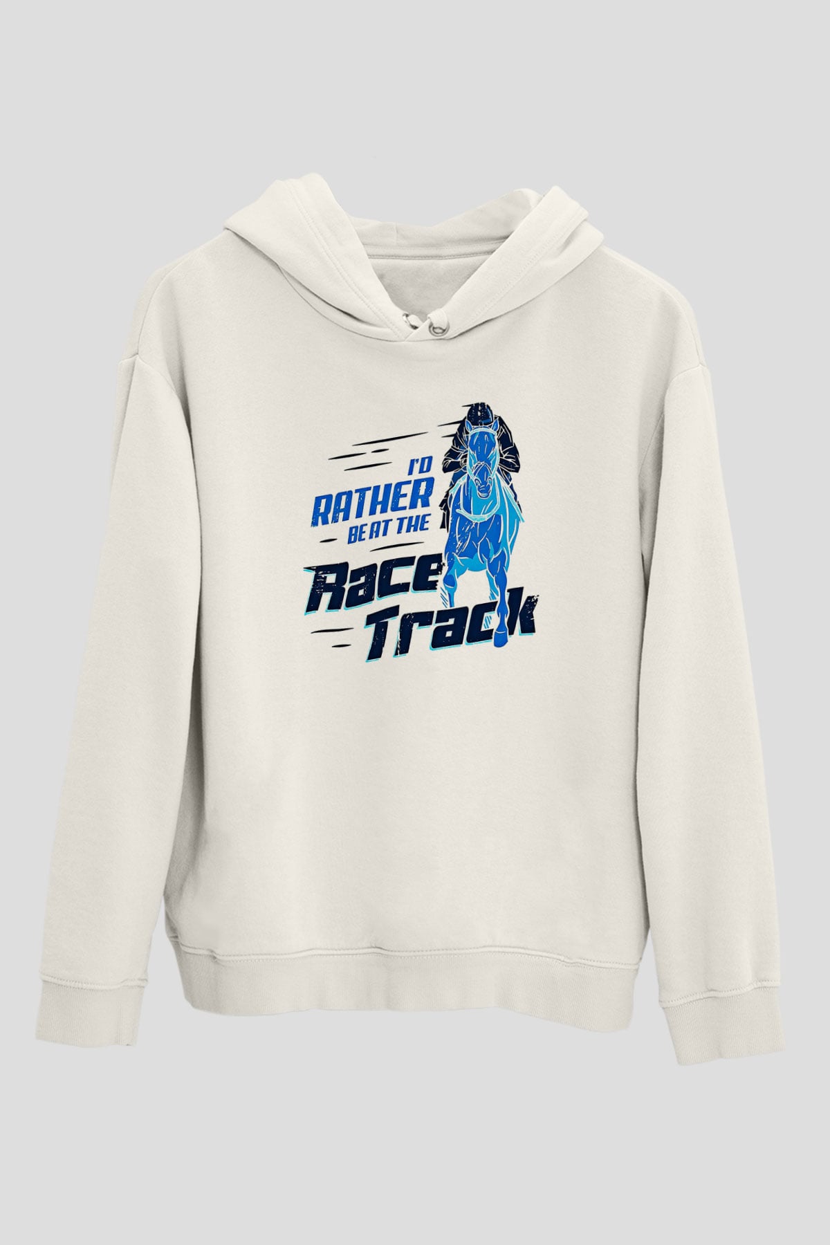 At Yarışı Baskılı Unisex Ekru Hoodie