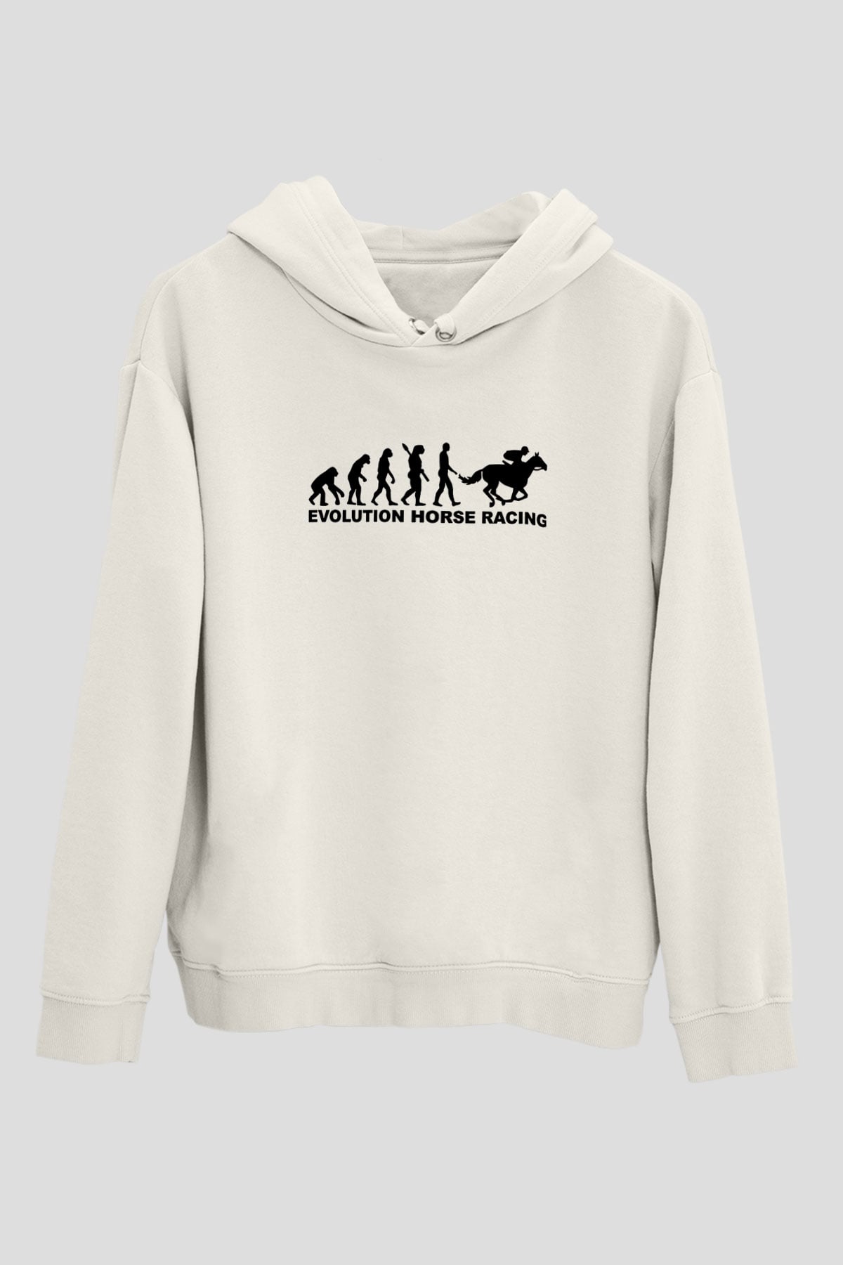 At Yarışı Baskılı Unisex Ekru Hoodie