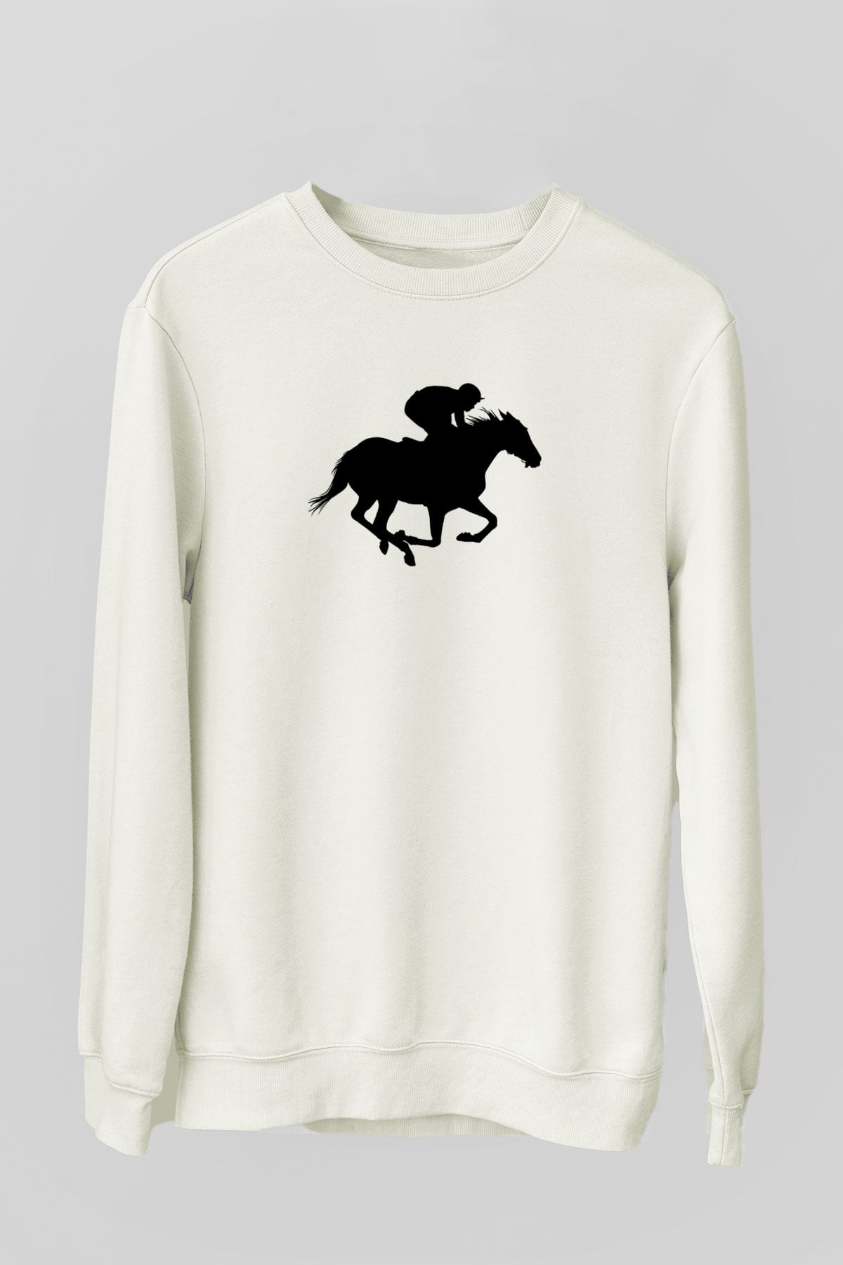 At Yarışı Baskılı Unisex Ekru Sweatshirt