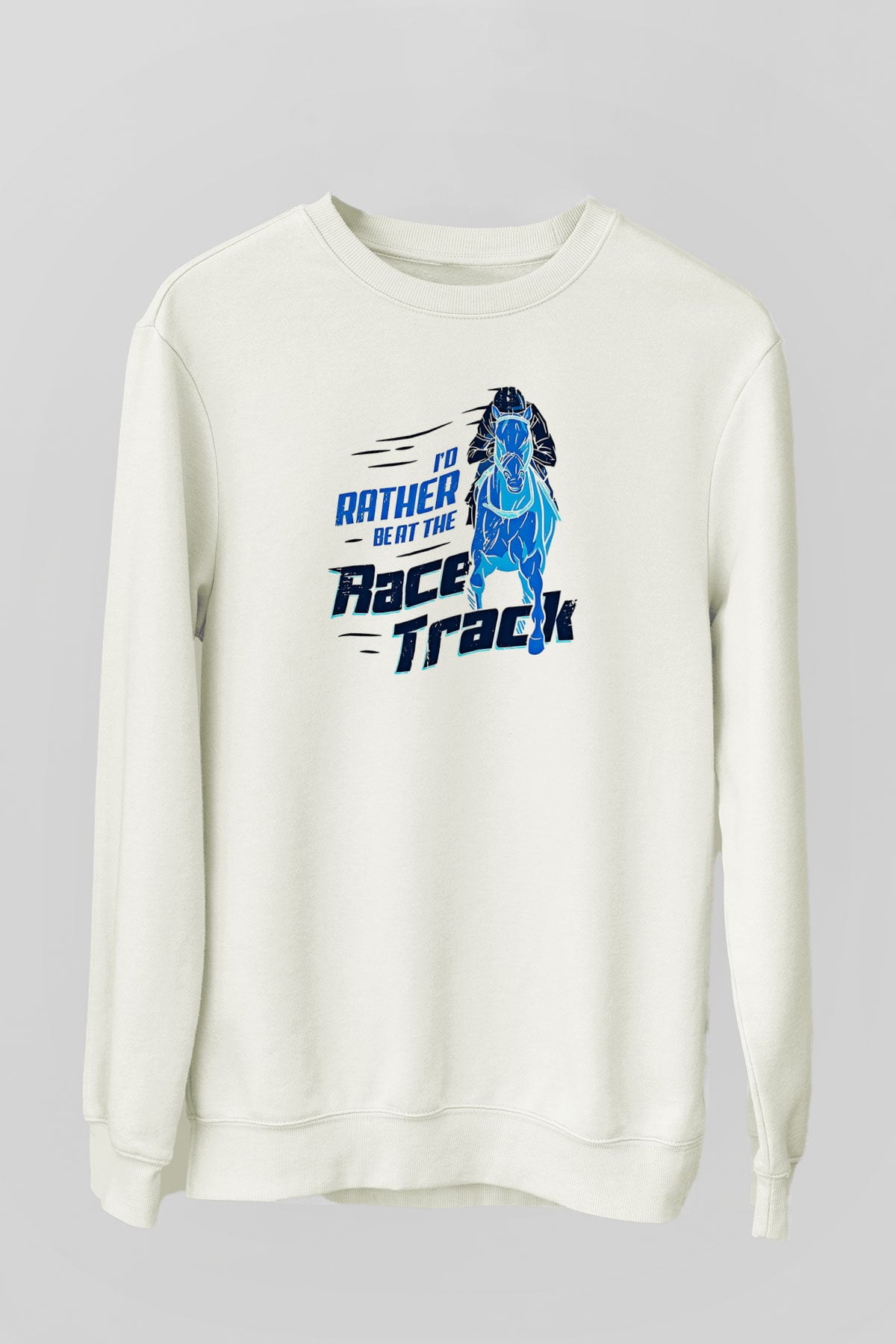 At Yarışı Baskılı Unisex Ekru Sweatshirt
