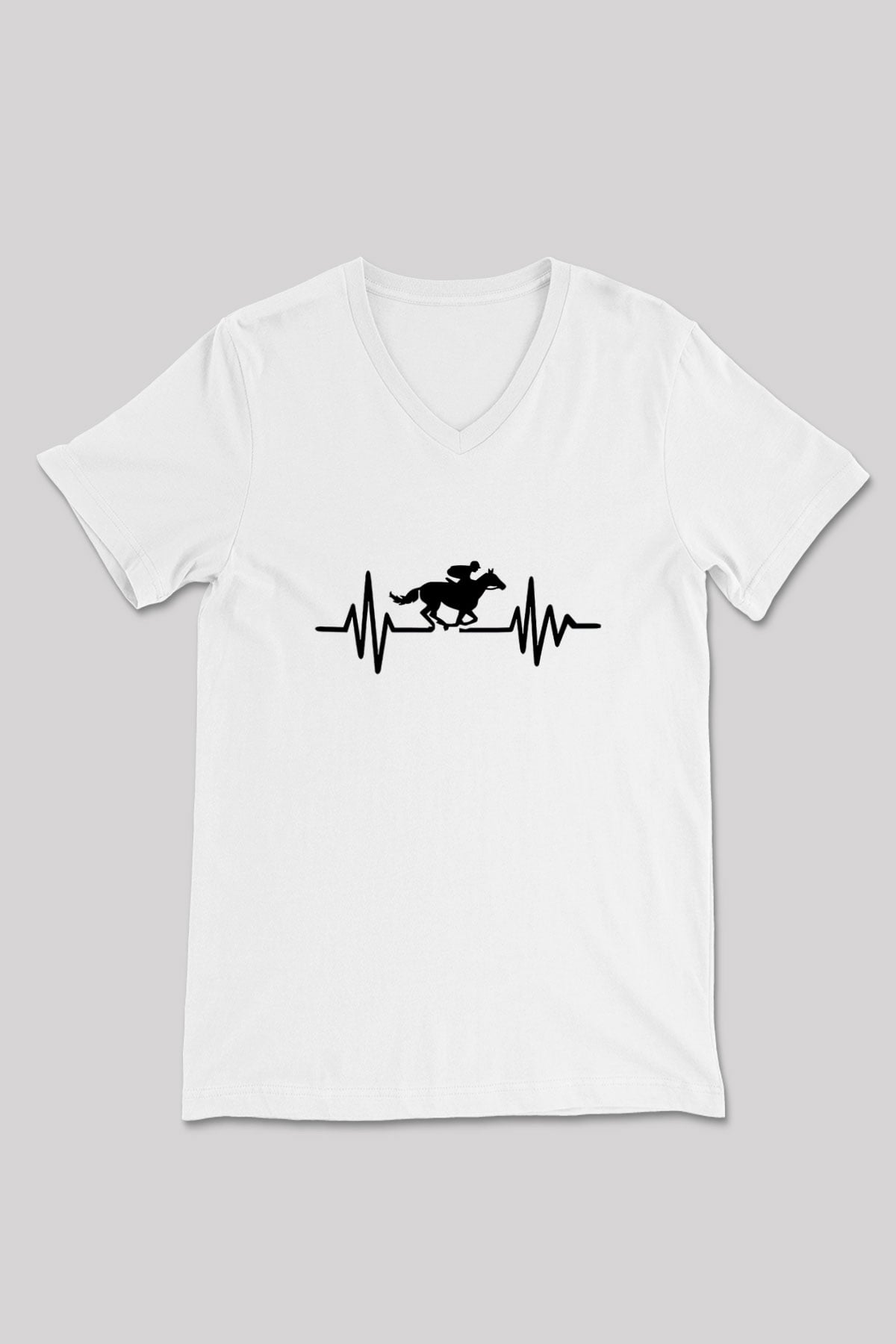 At Yarışı Baskılı Unisex V Yaka Tişört - Tshirt