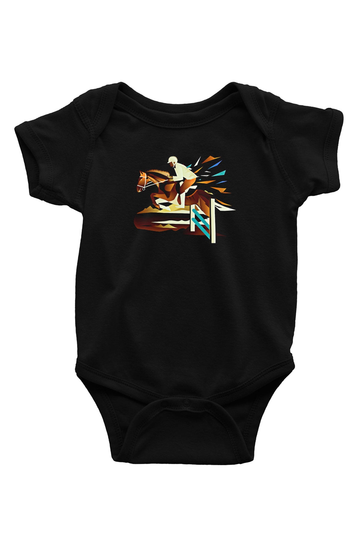 At Yarışı - Horse Race Baskılı Unisex Siyah Bebek Body - Zıbın