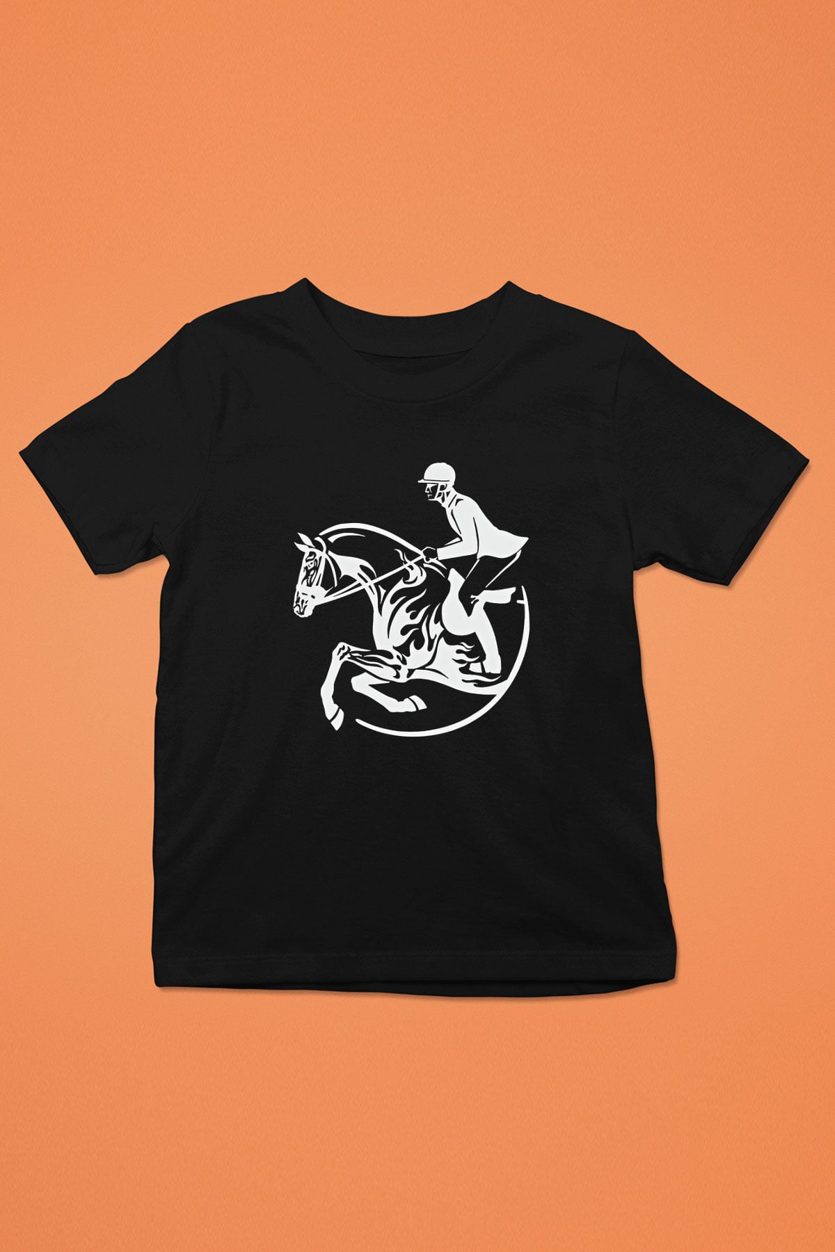At Yarışı - Horse Race Baskılı Unisex Siyah Çocuk Tİşörtü - Tshirt