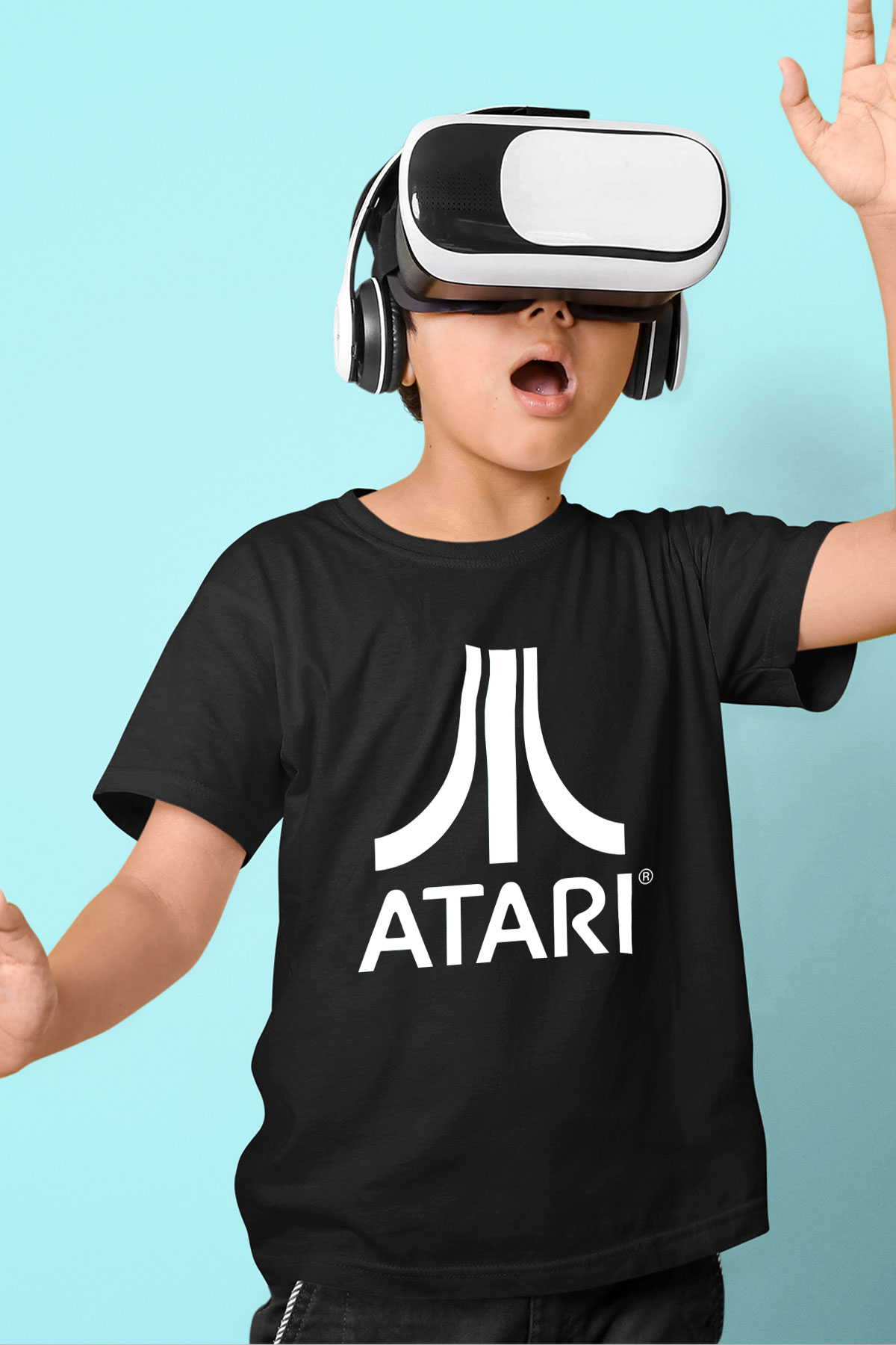 Atari Baskılı Siyah Unisex Çocuk Tişört