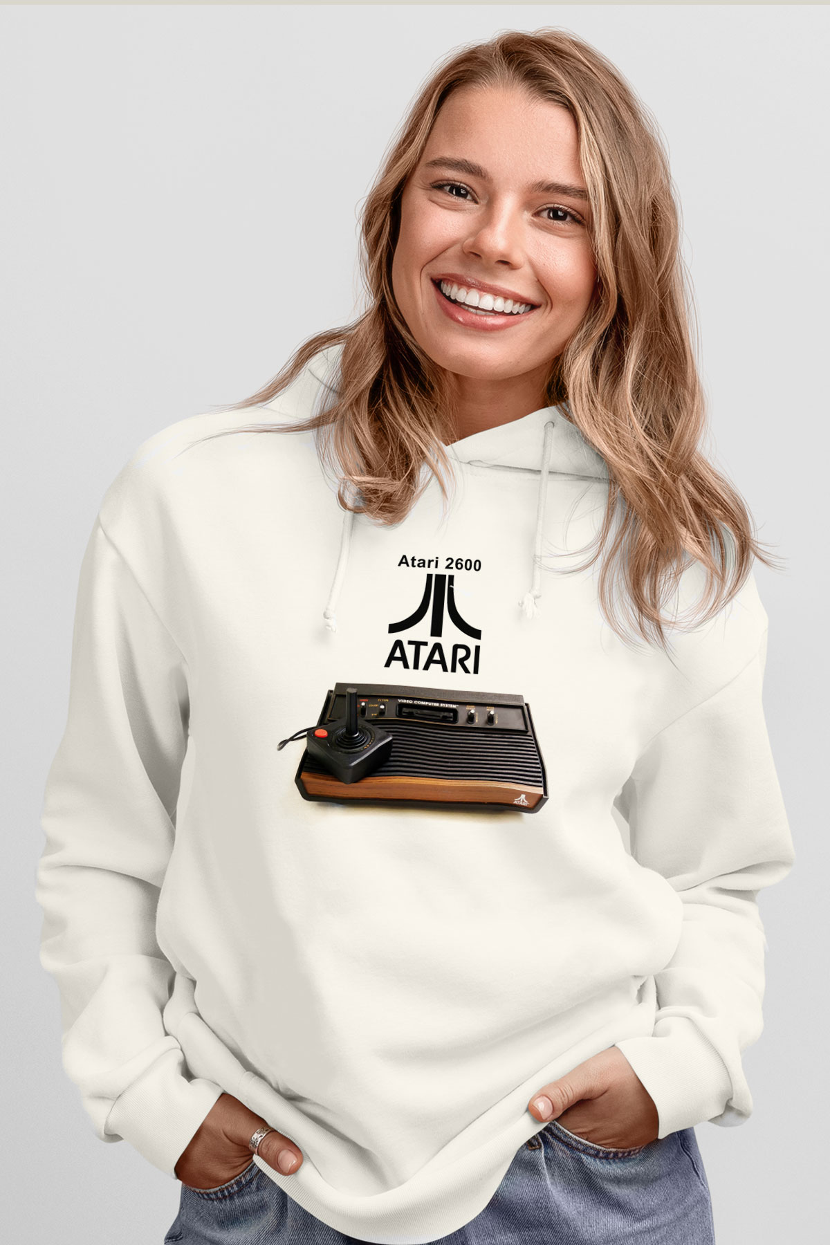 Atari Beyaz Unisex Kapşonlu Sweatshirt